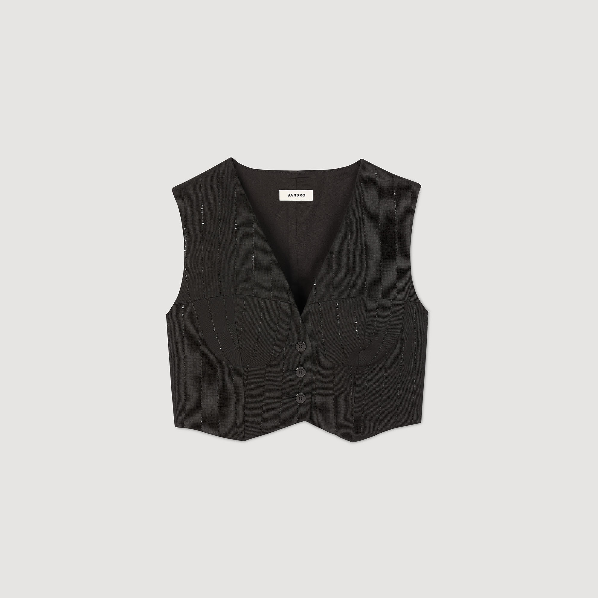 Sequin cropped jacket black / gray For Women | Sandro Paris