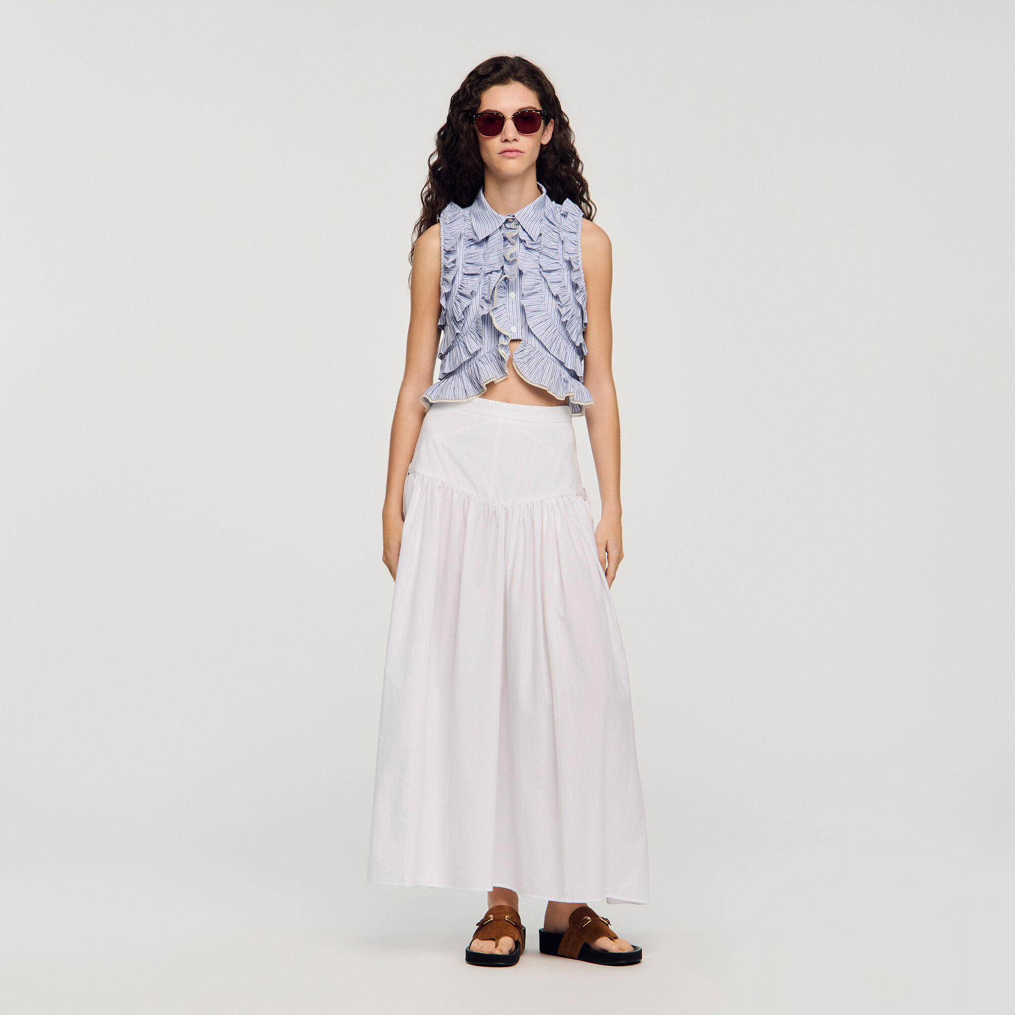 Long poplin skirt with ties