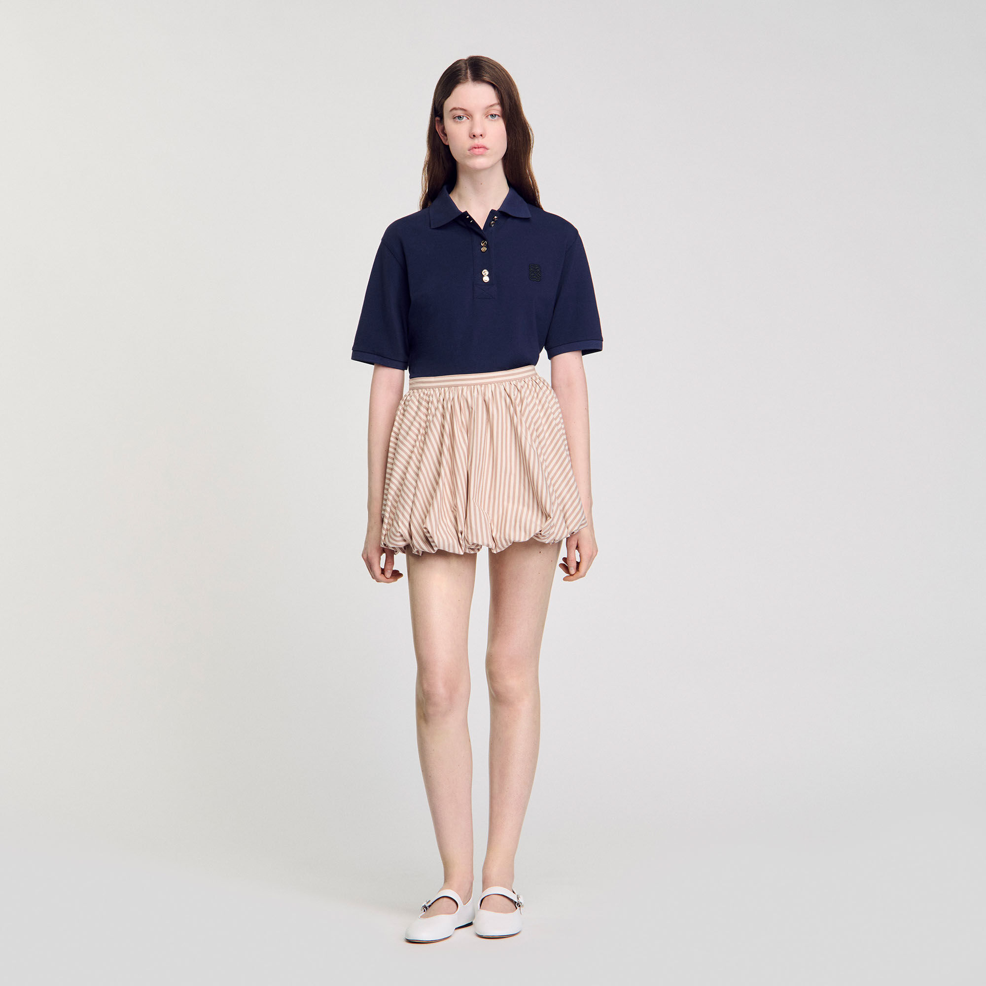 【MEDIA82】 Stripe Ballon skirt (Brown) Striped bubble skirt brown For Women | Sandro Paris