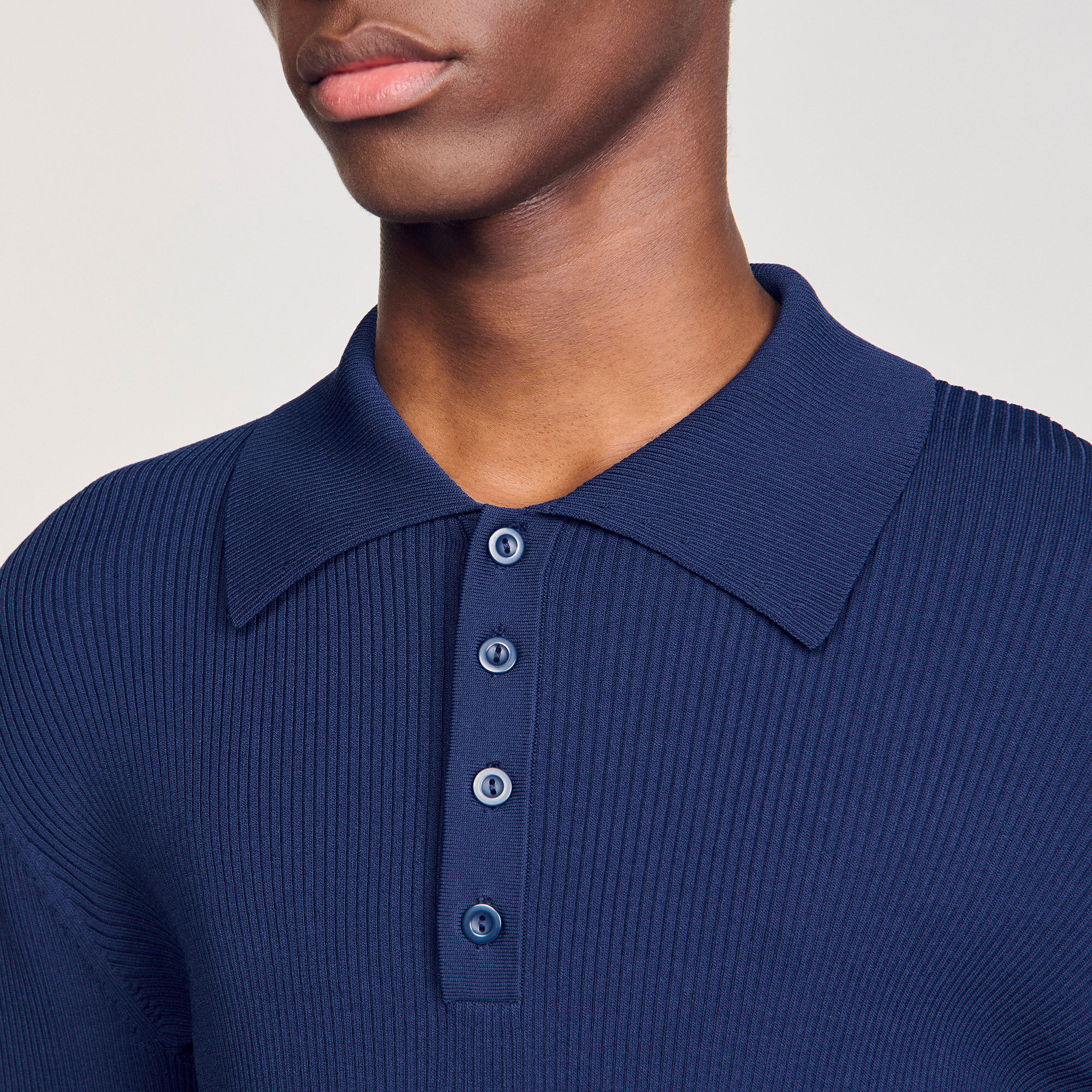 Rib knit polo shirt