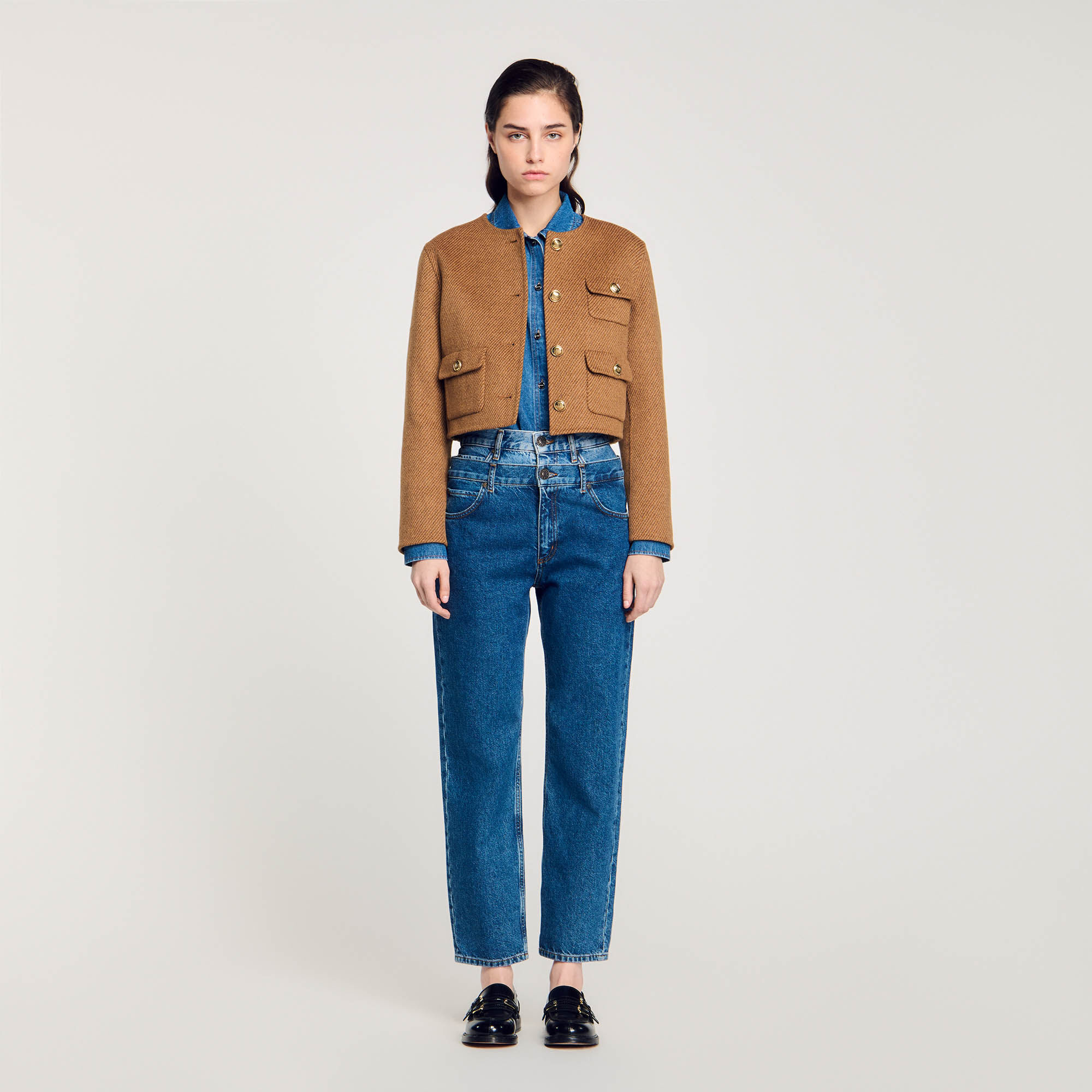 Cropped button-down jacket brown For Women | Sandro Paris