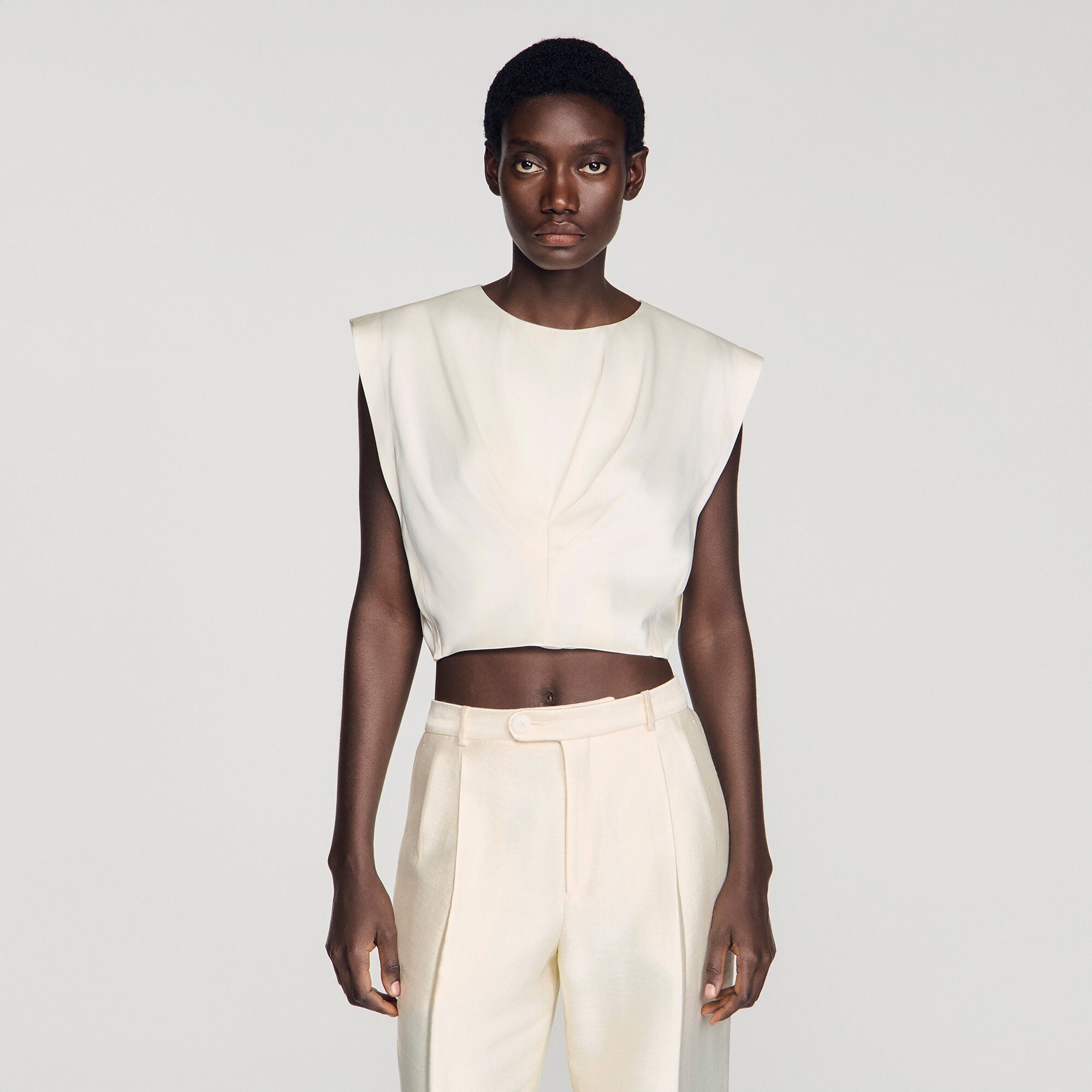 Pleated satin crop top