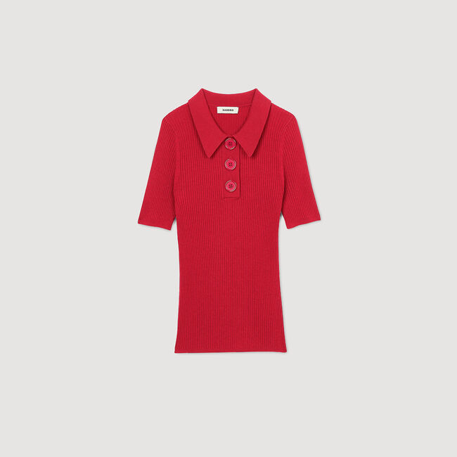 Rib knit polo shirt