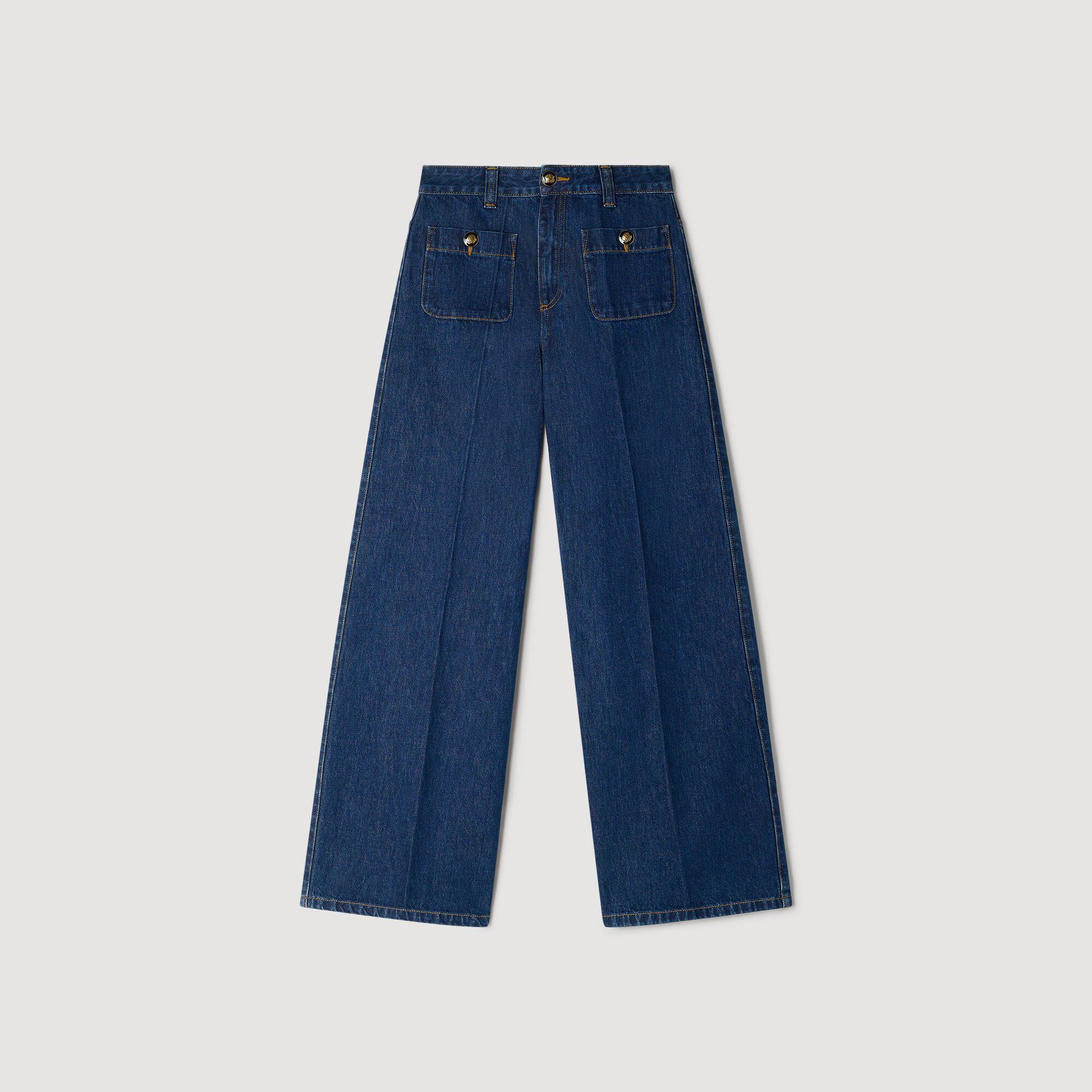 Raw straight patch pocket jeans