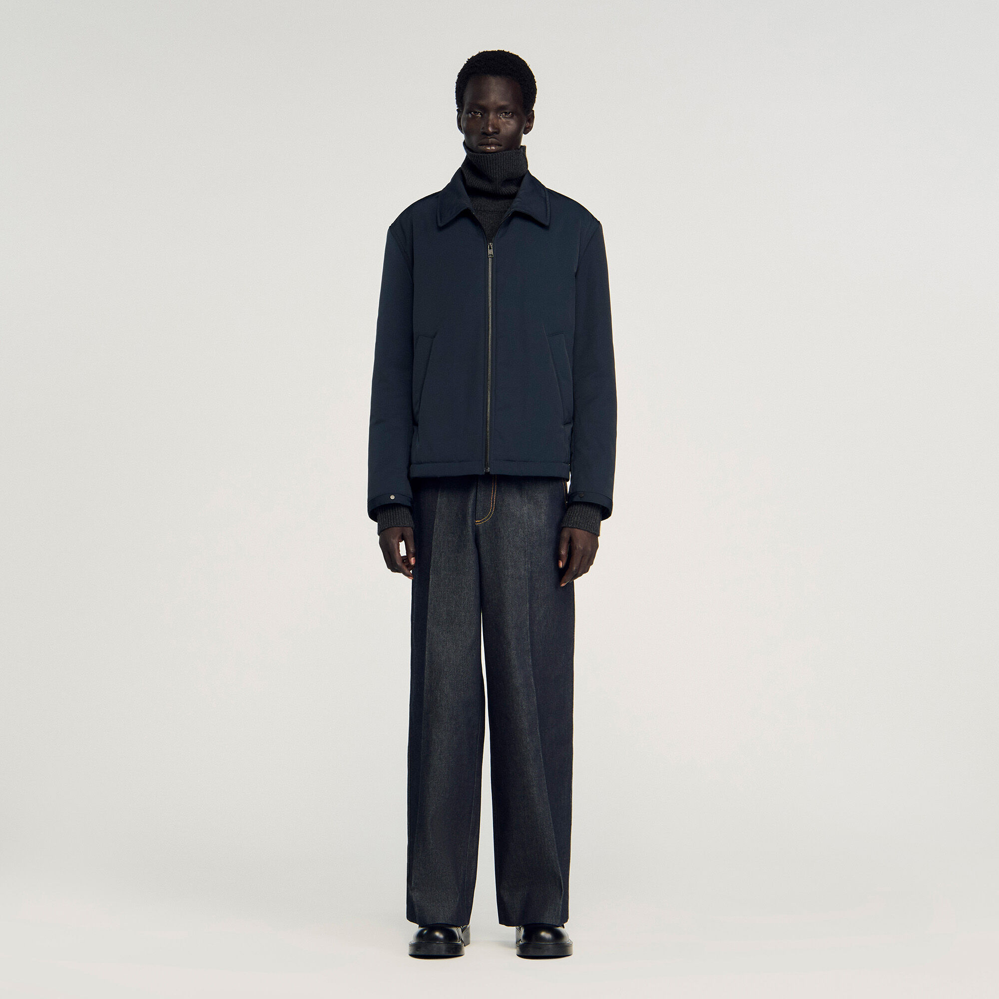 Quilted zip jacket blue for Men | Sandro Paris