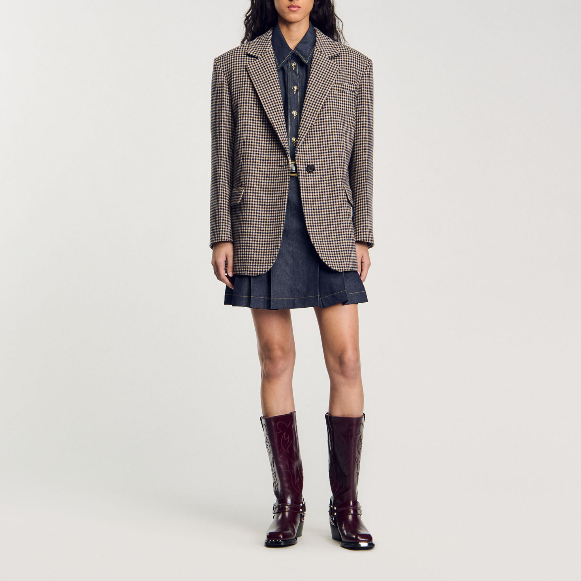 check jacket mini dress チャコールブラック Sサイズ Ameri VINTAGE - check jacket mini dress チャコールブラック S