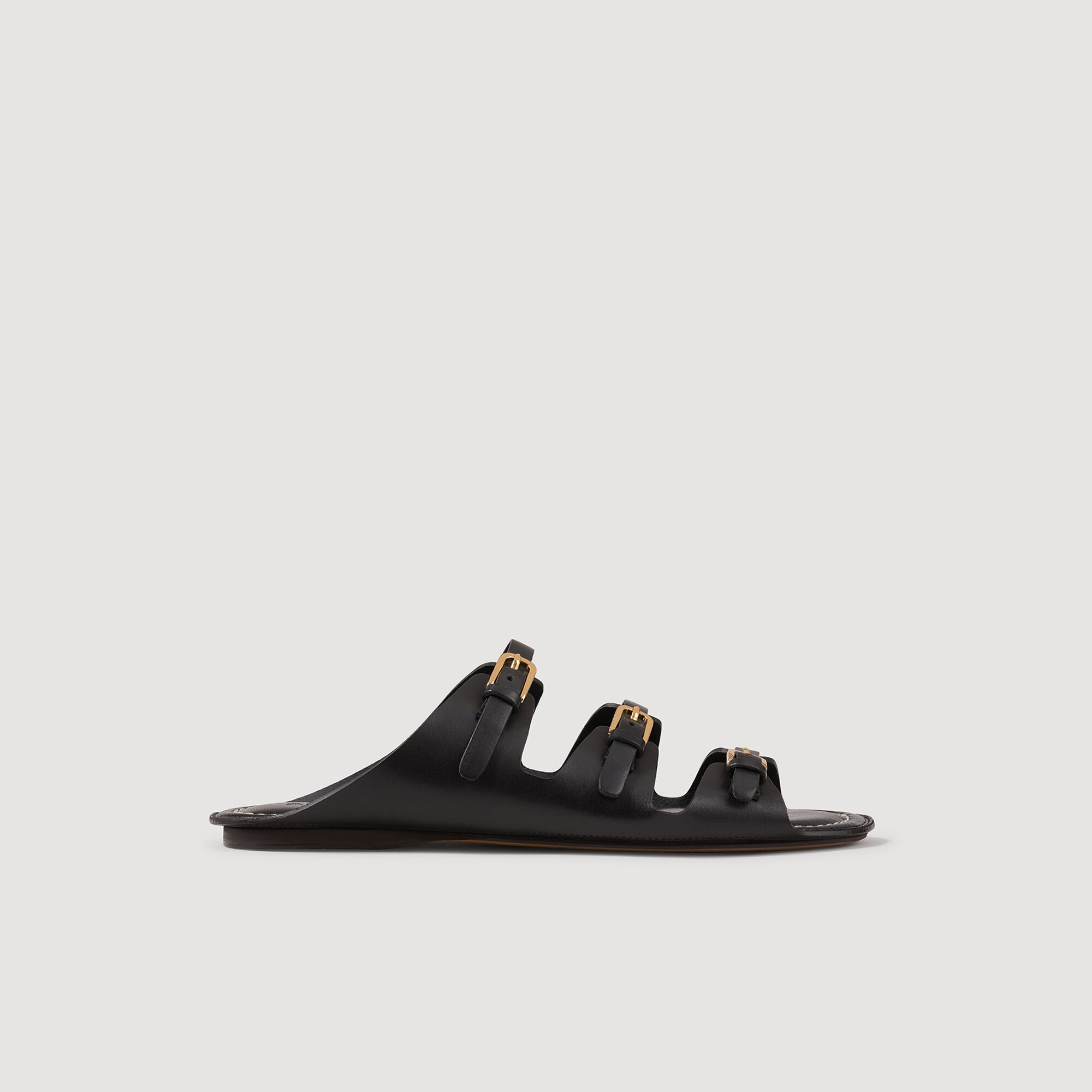 sandro★サンドロ サンダル black Leather sandals black / gray For Women | Sandro Paris