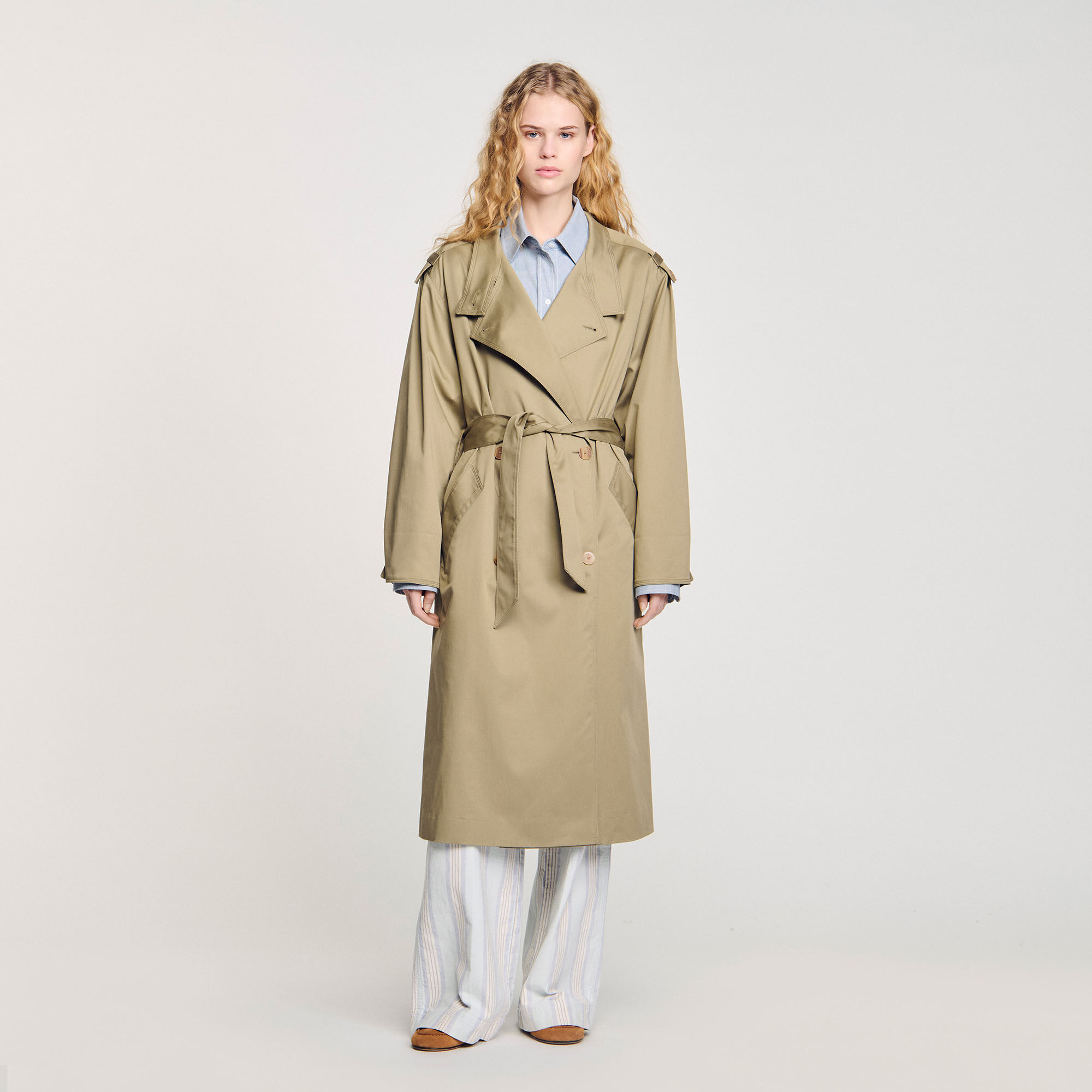 【SANDRO】 Vino Pleated Trench Coat SANDRO Pleated Trench Coat | Neutrals | FARFETCH