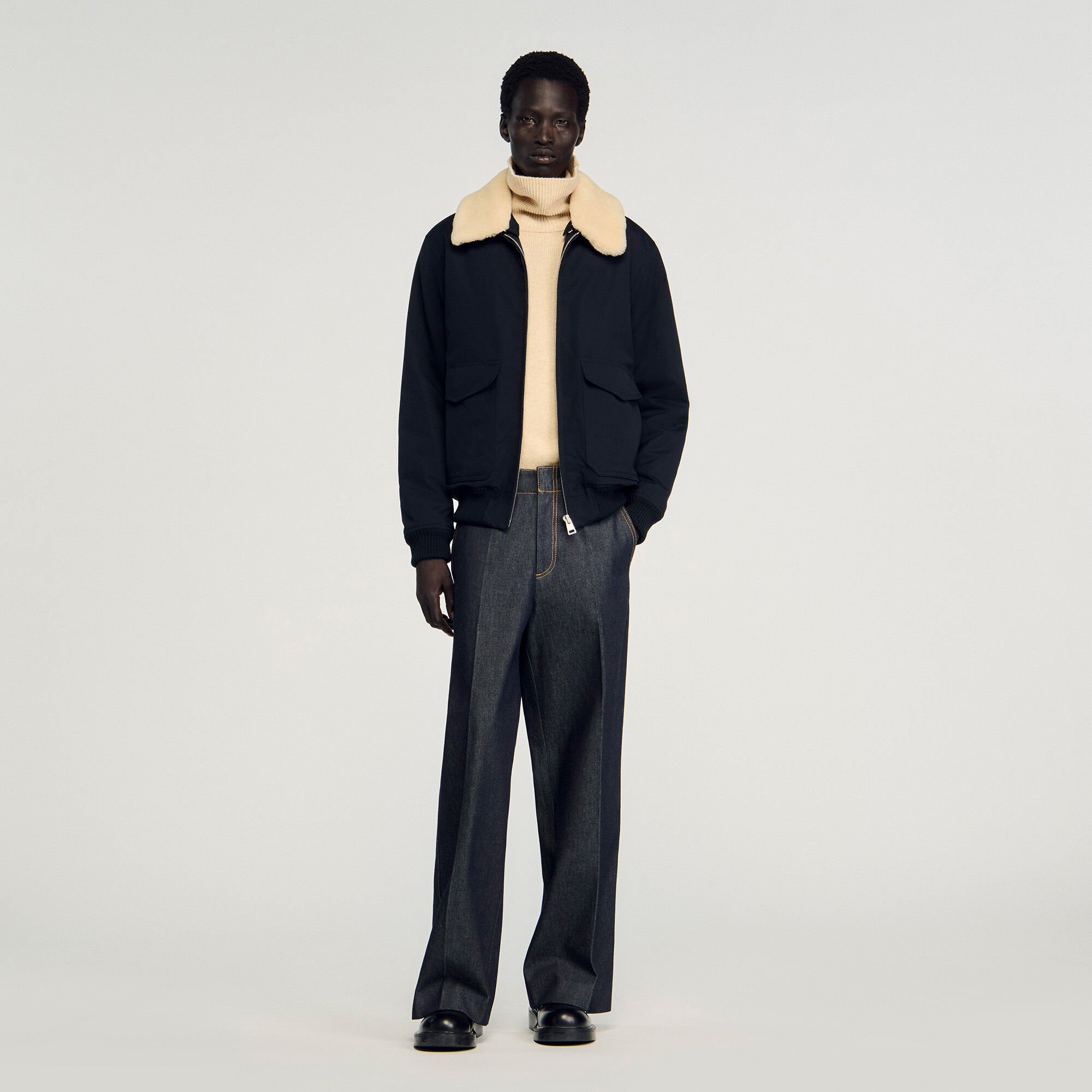 Shearling collar aviator jacket