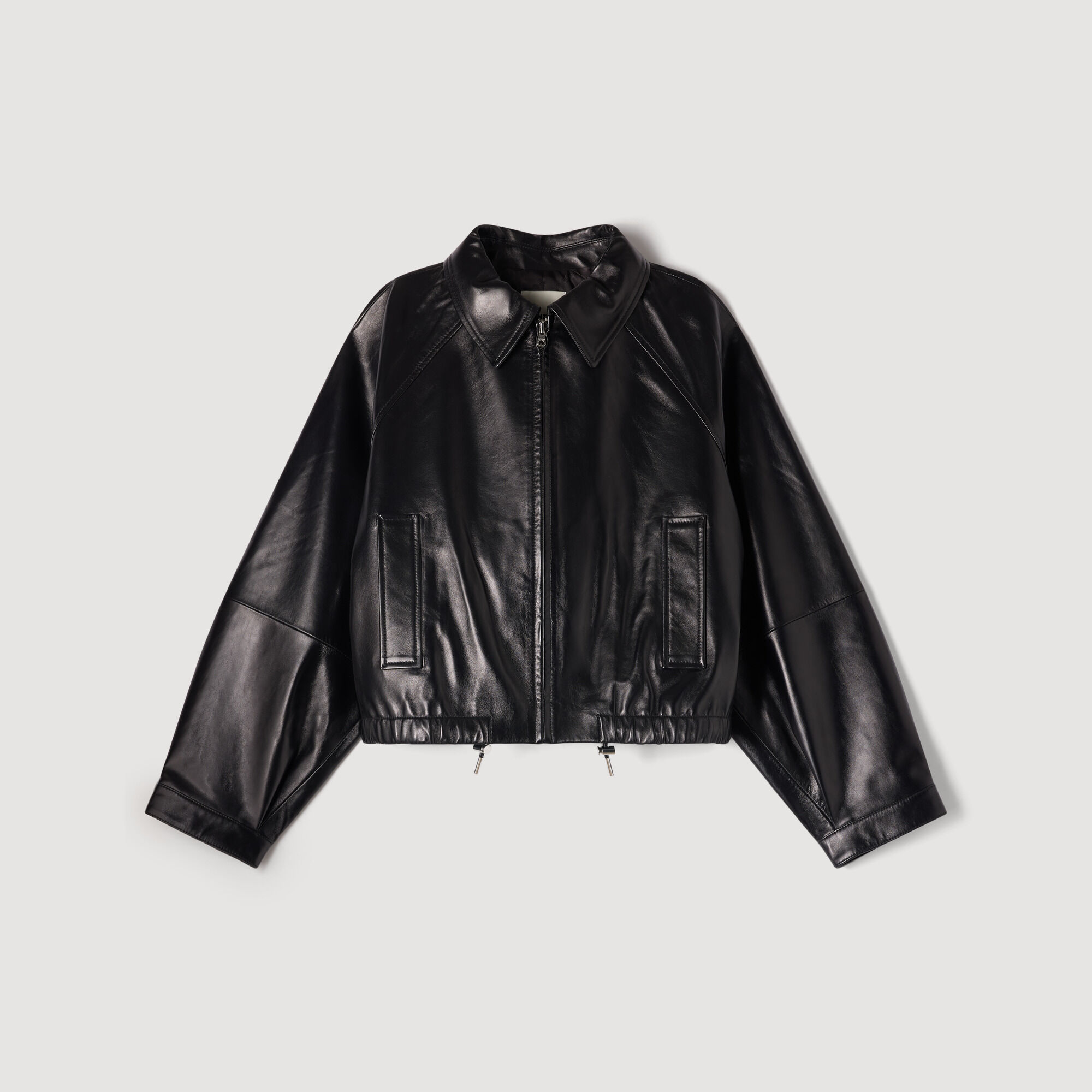 Lamb leather jacket black / gray For Women | Sandro Paris