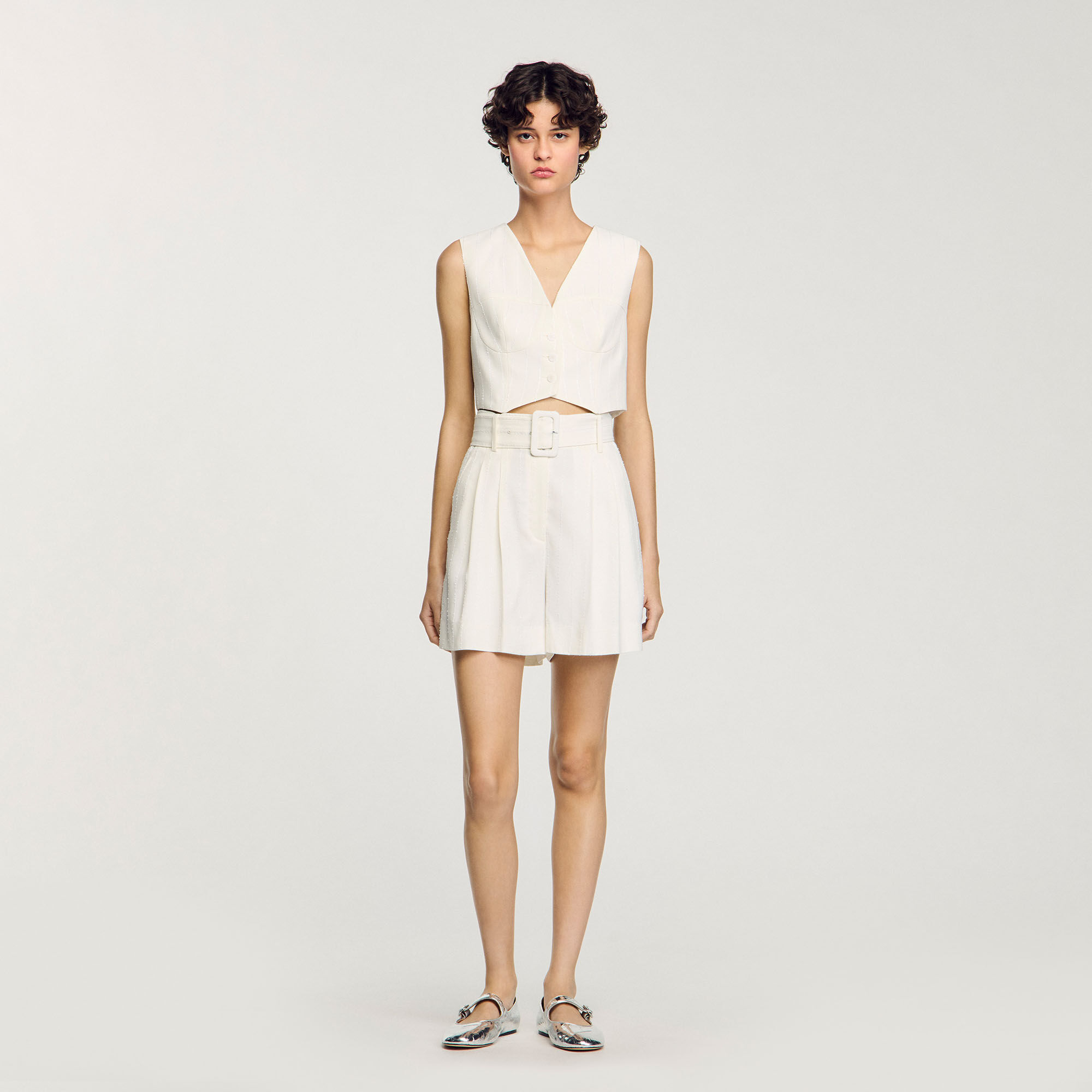 Sequin high-waisted shorts white / beige For Women | Sandro