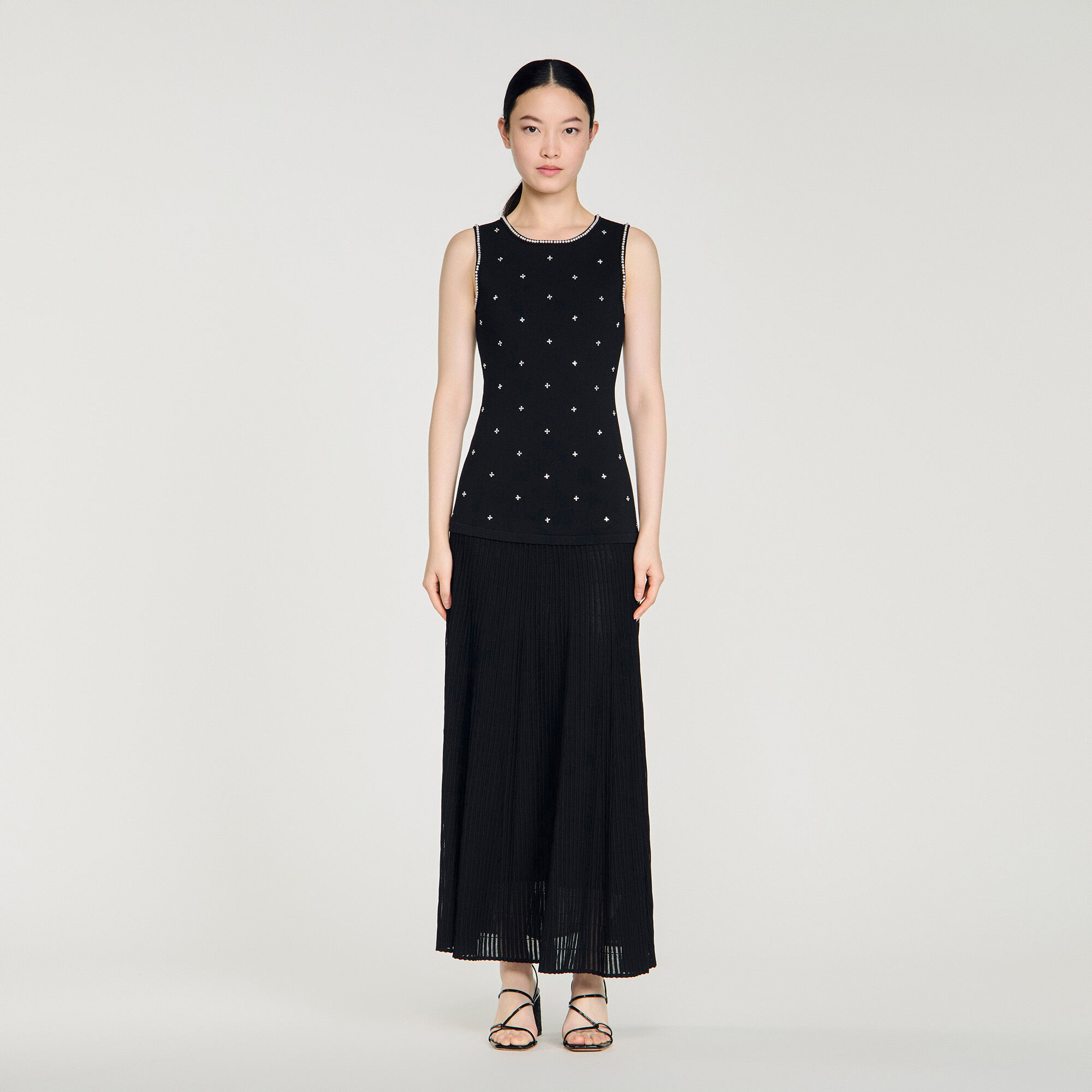 Rhinestone flower print maxi dress