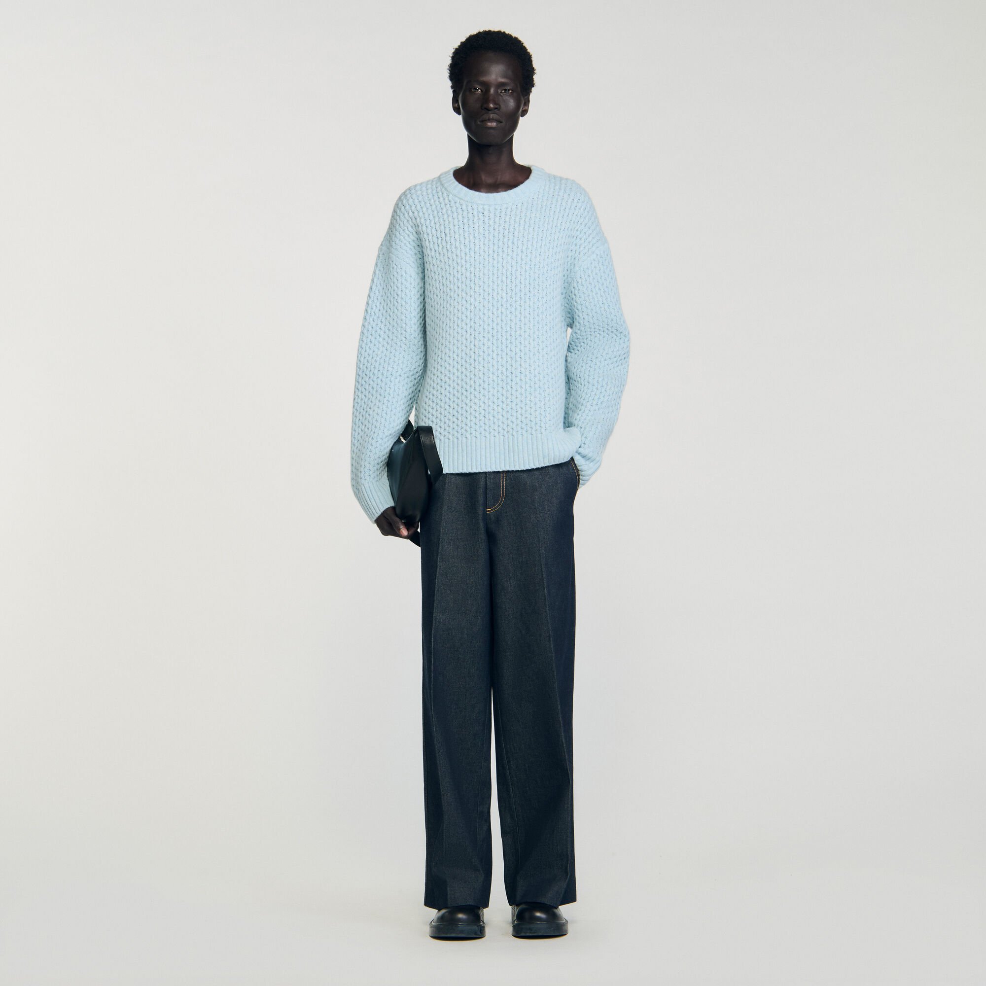 Honeycomb stitch wool jumper