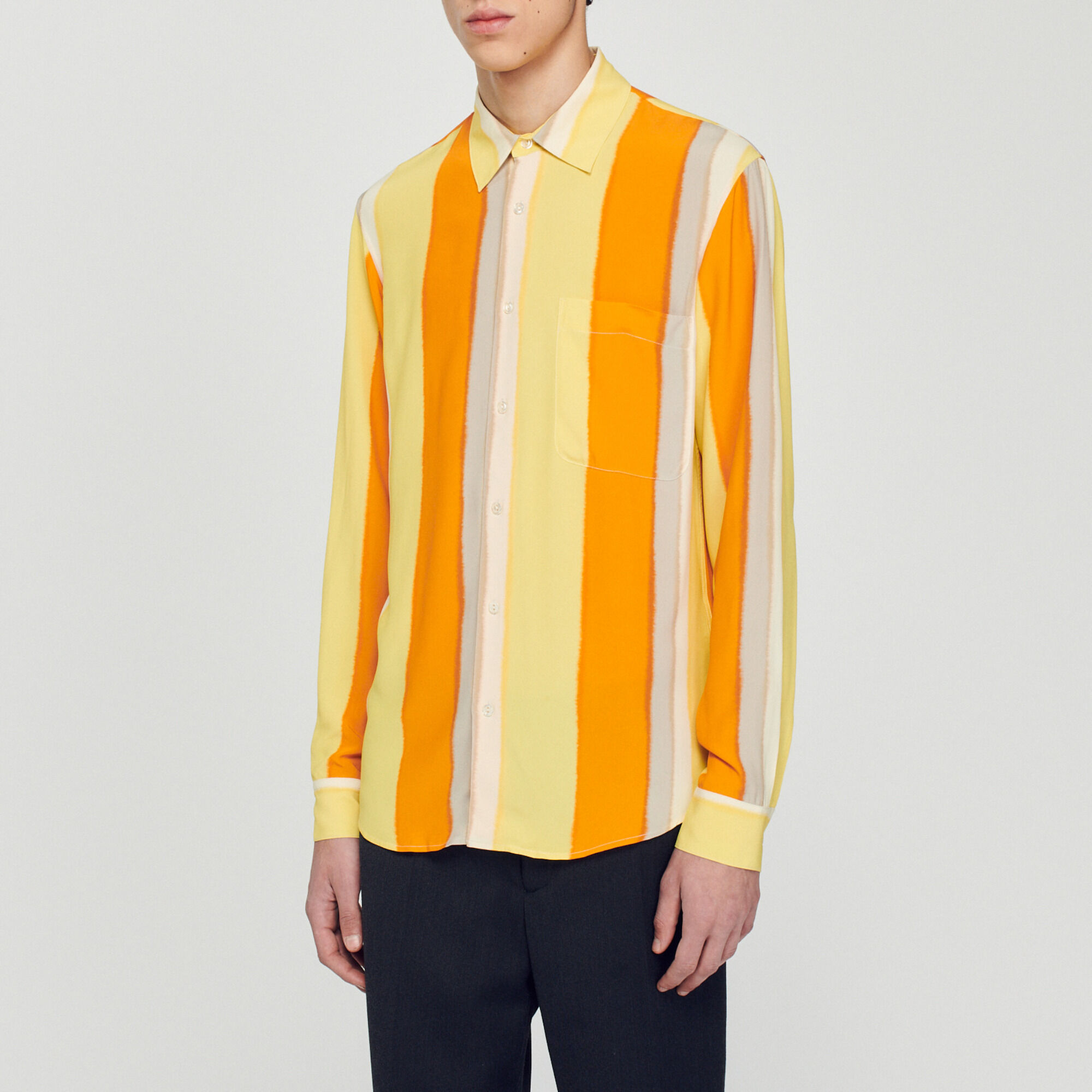 Flowing striped long-sleeved shirt