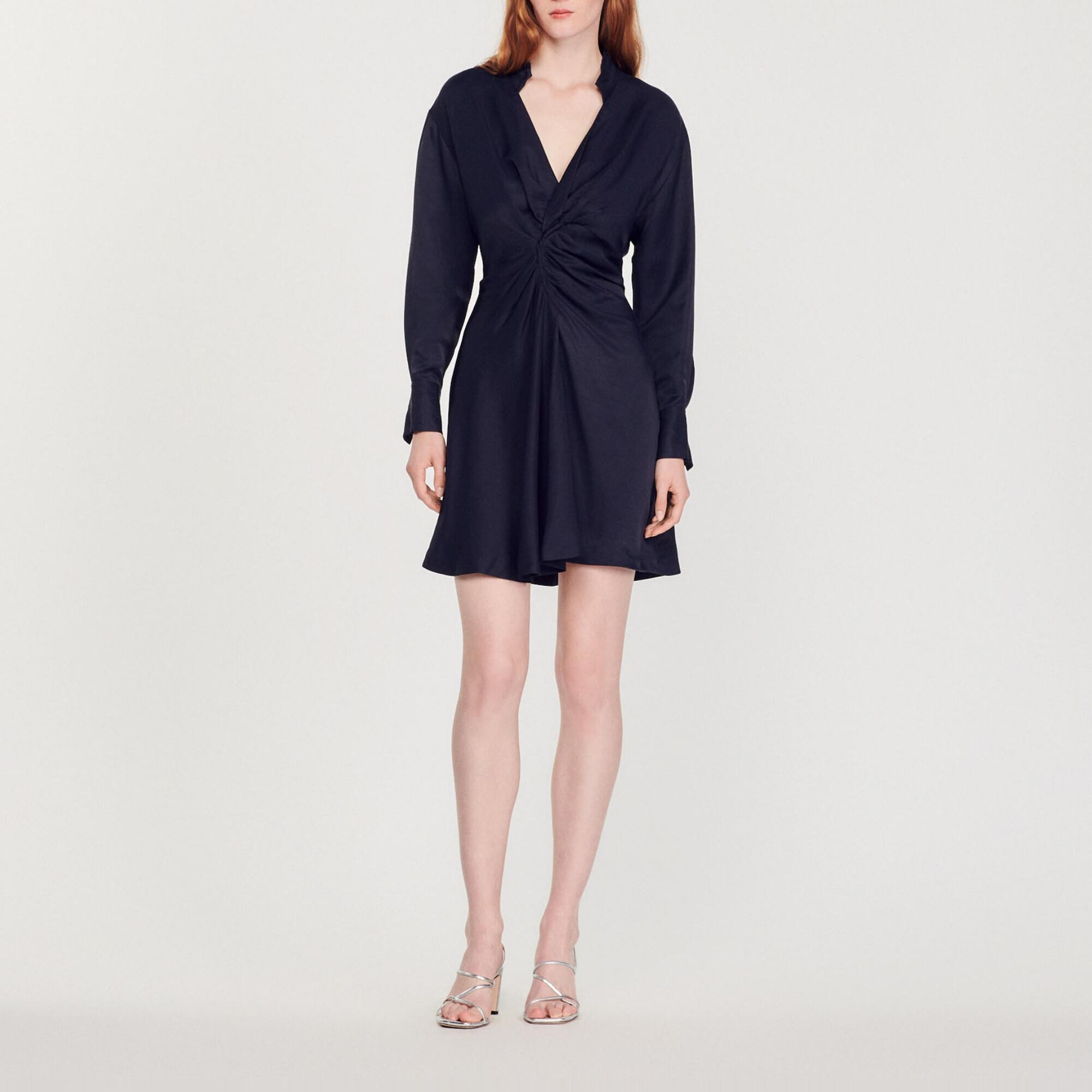 Long-sleeved short dress blue For Women | Sandro Paris