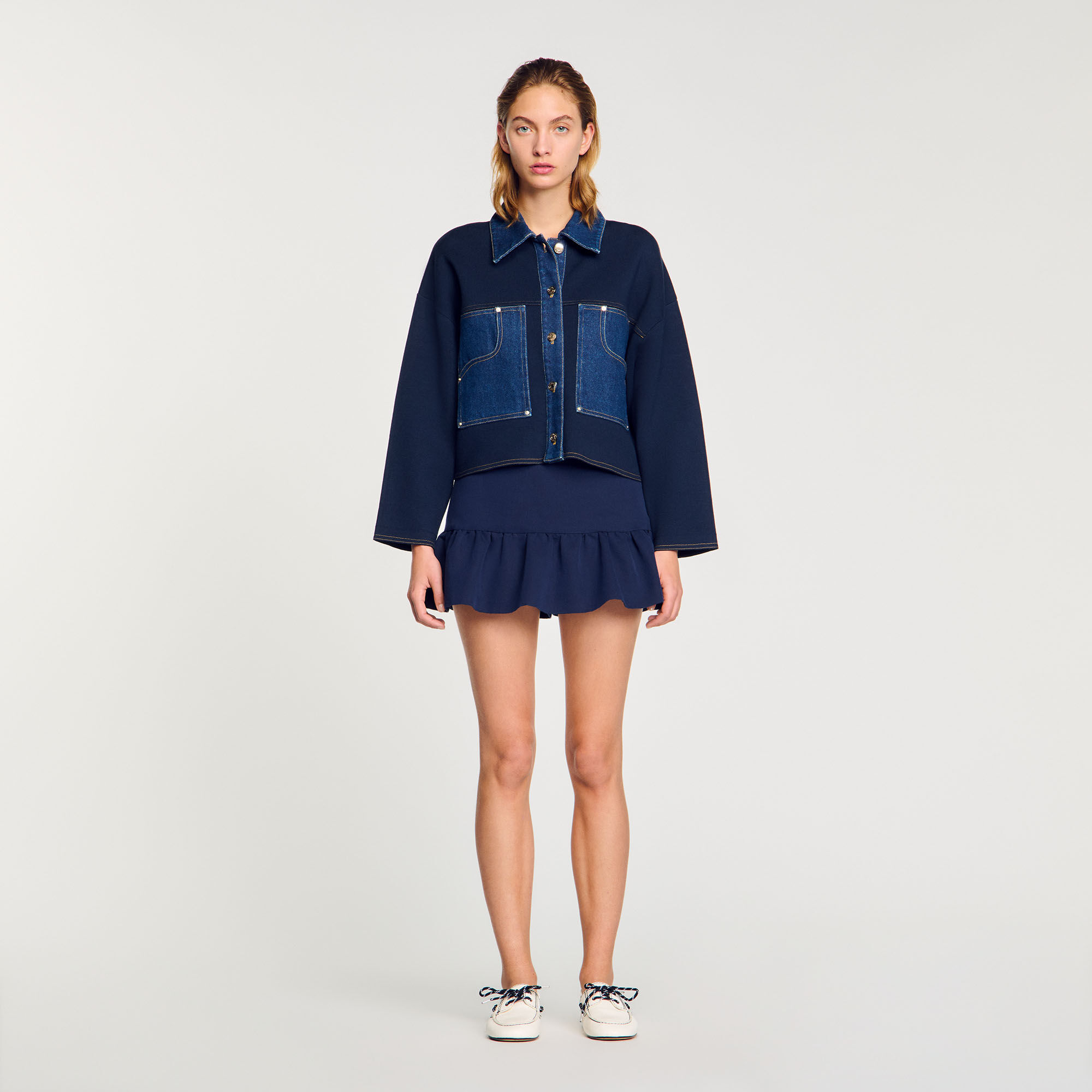 Denim detail cardigan