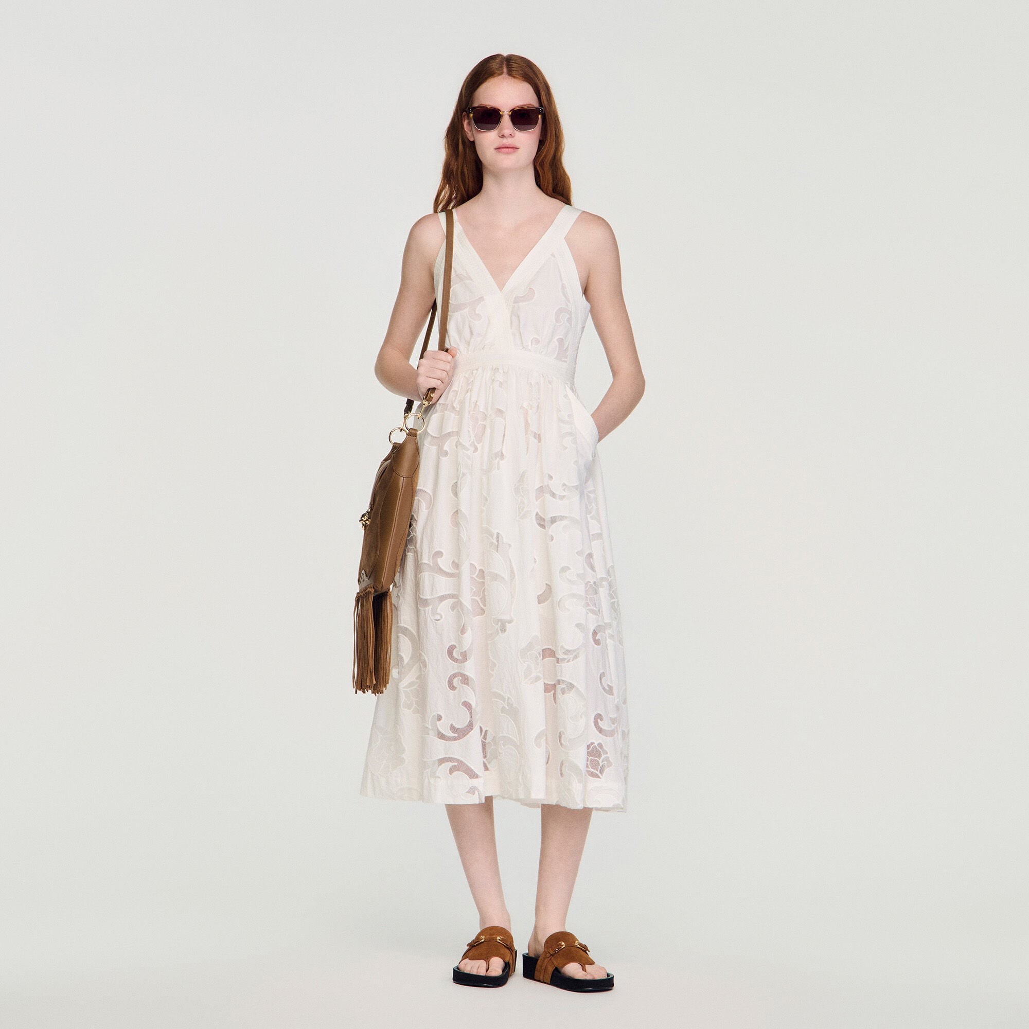 Openwork floral cotton maxi dress