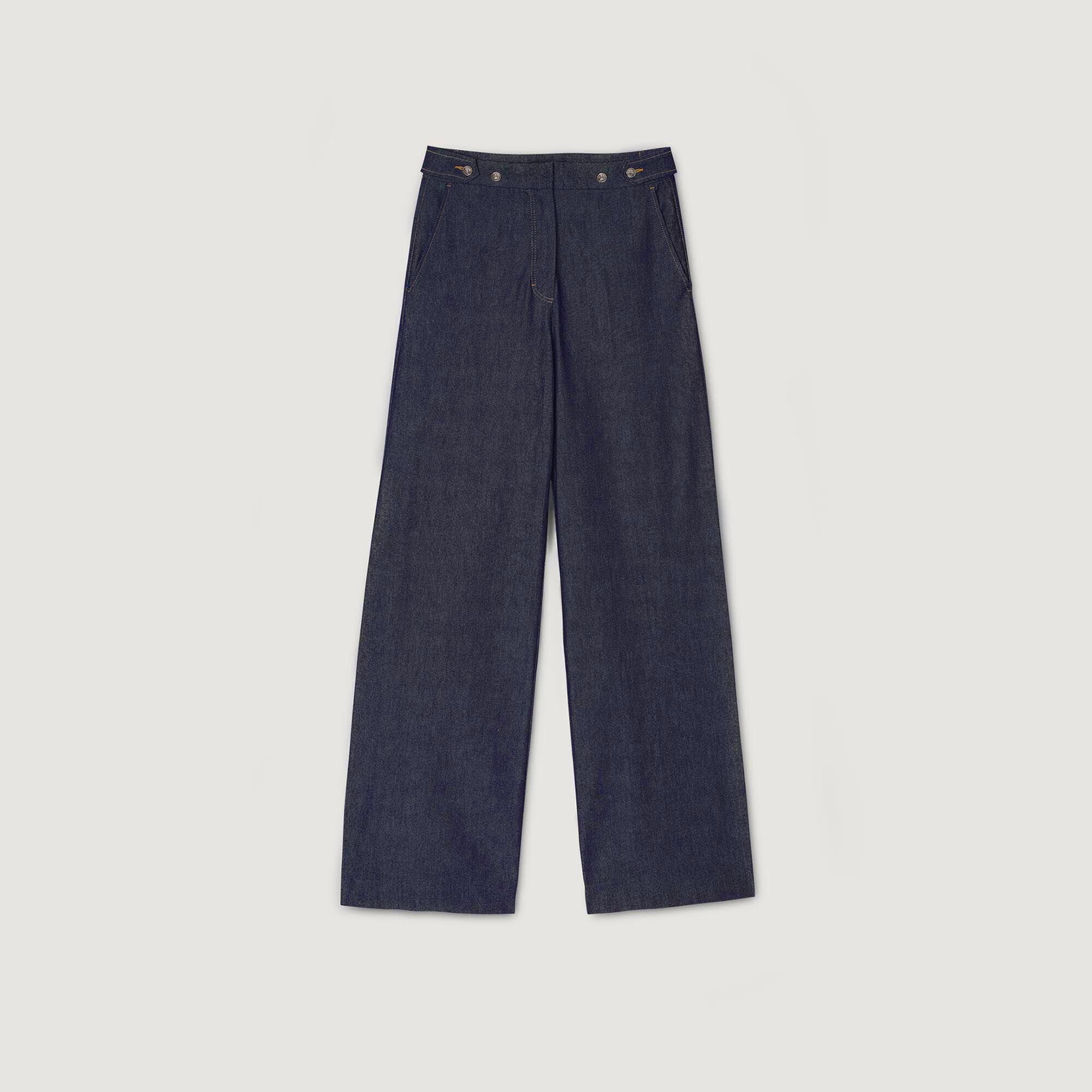 【MODERNIF】Rudi raw wide denim pants Raw denim wide-leg jeans blue For Women | Sandro Paris