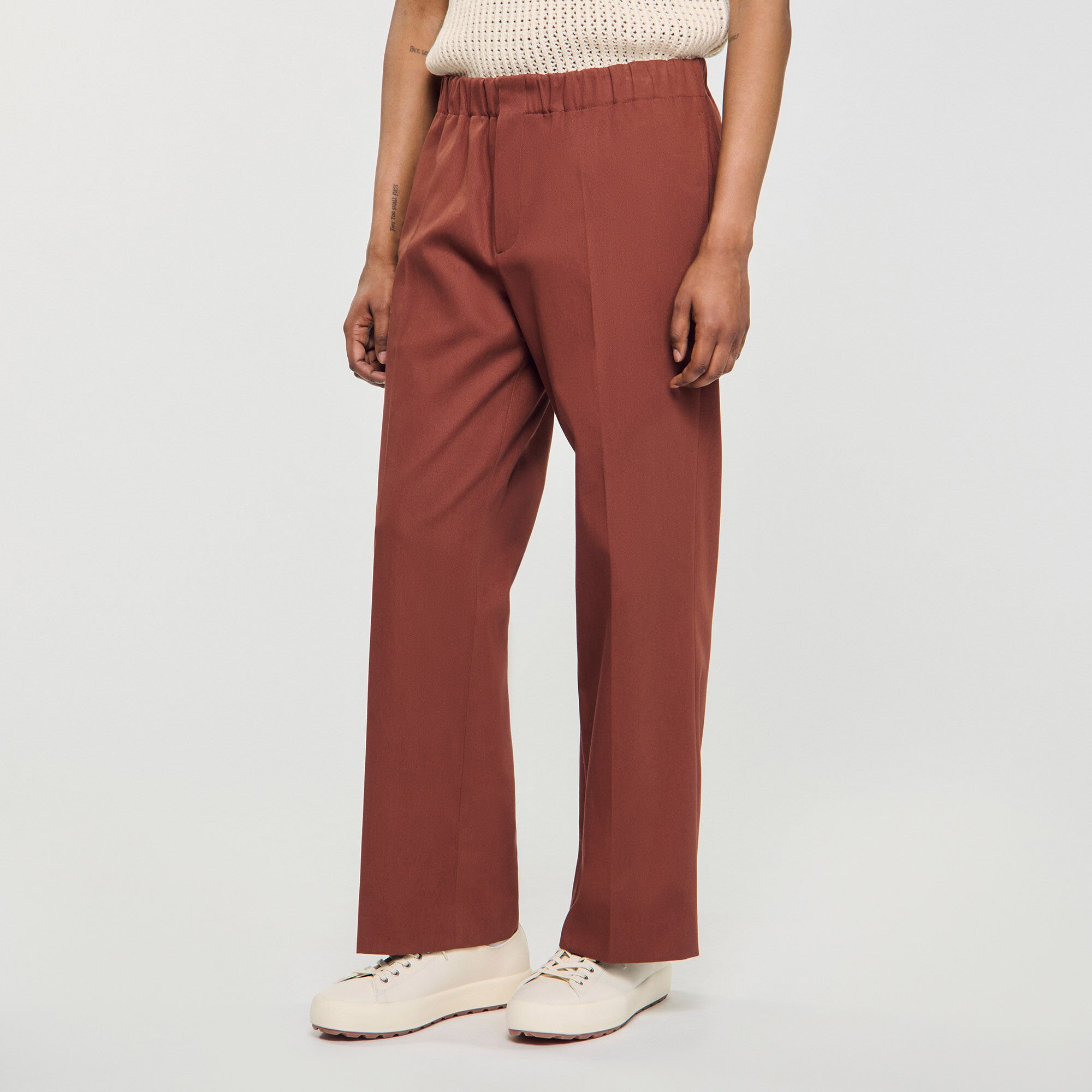 Elasticated wide-leg cotton trousers