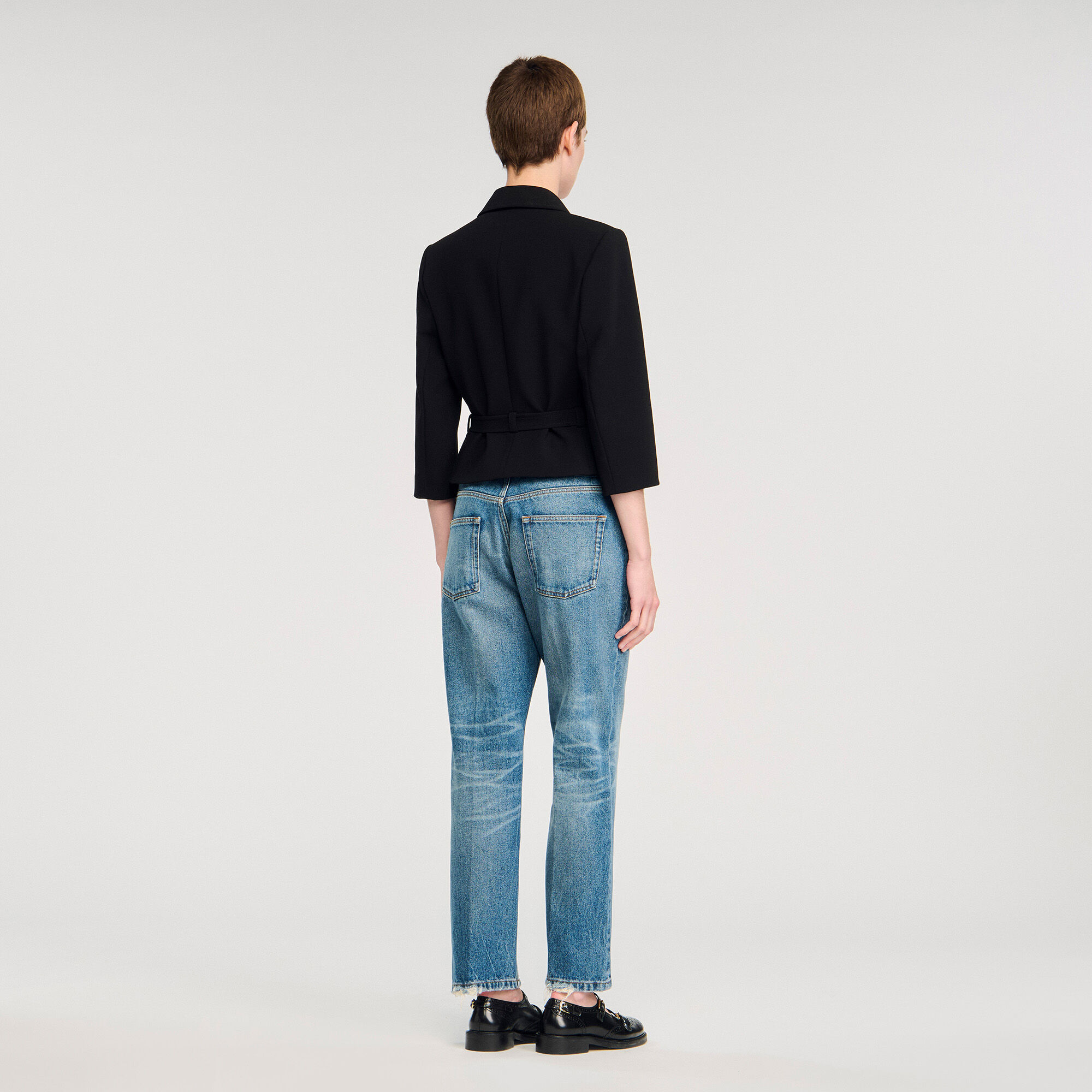 Short tailored jacket black / gray For Women | Sandro Paris