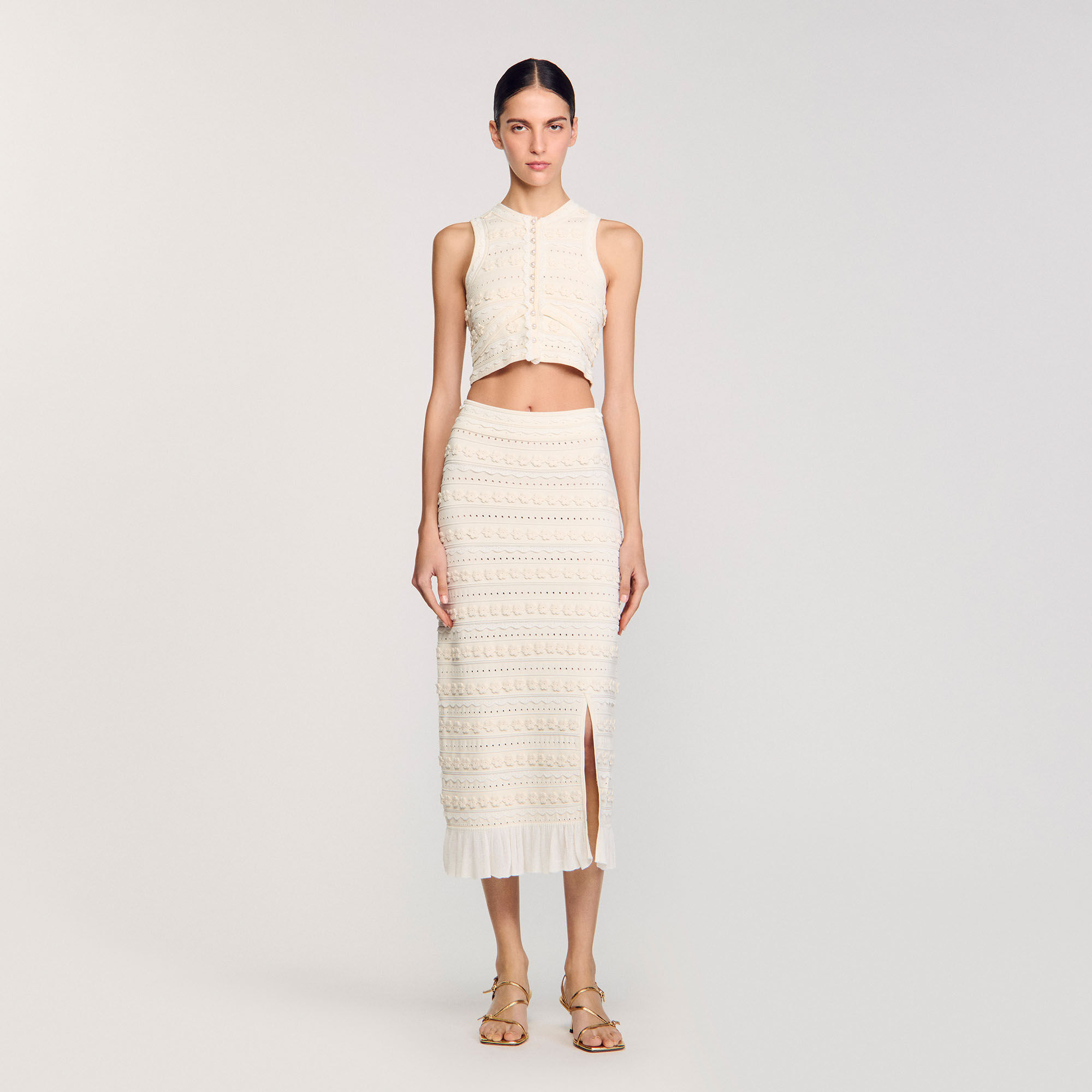 Crochet detail jumper white / beige For Women | Sandro Paris