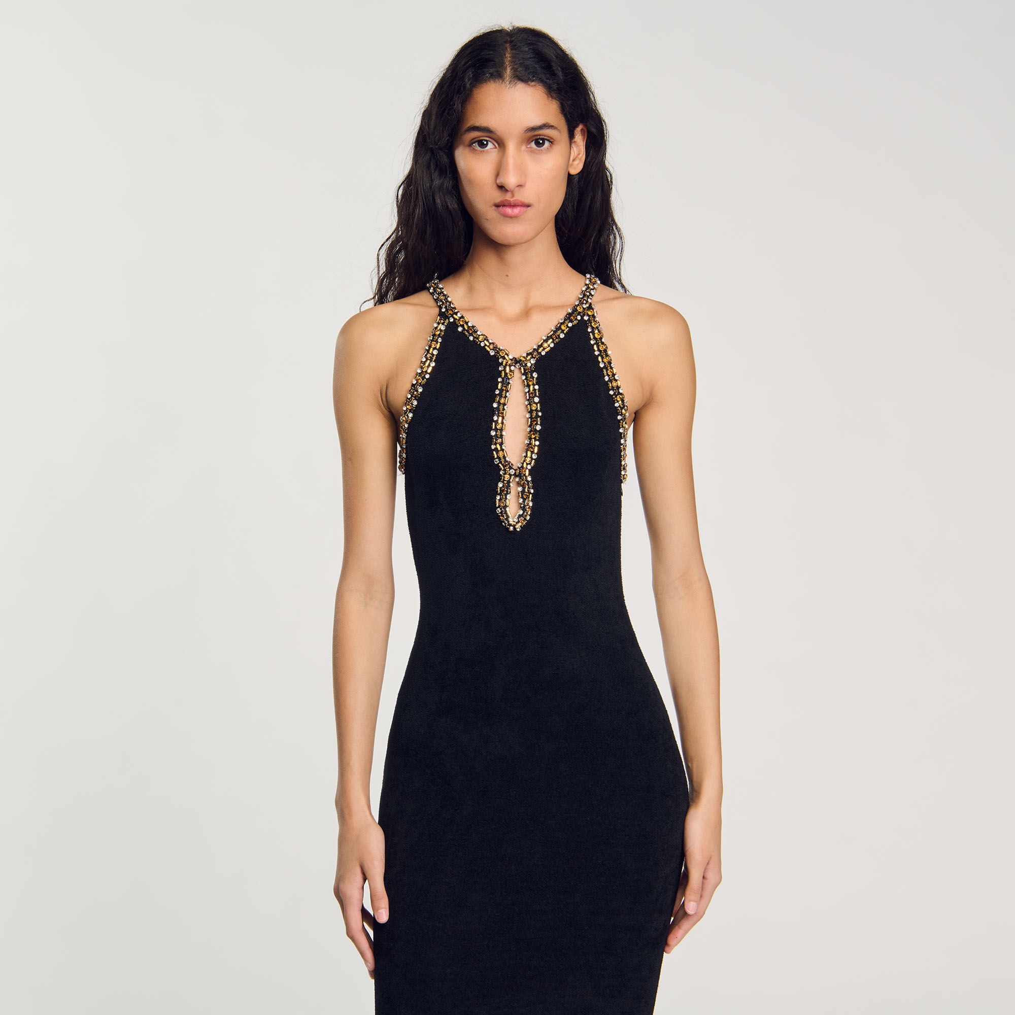 Beaded maxi dress black / gray For Women | Sandro Paris Beaded maxi dress black / gray For Women | Sandro Paris