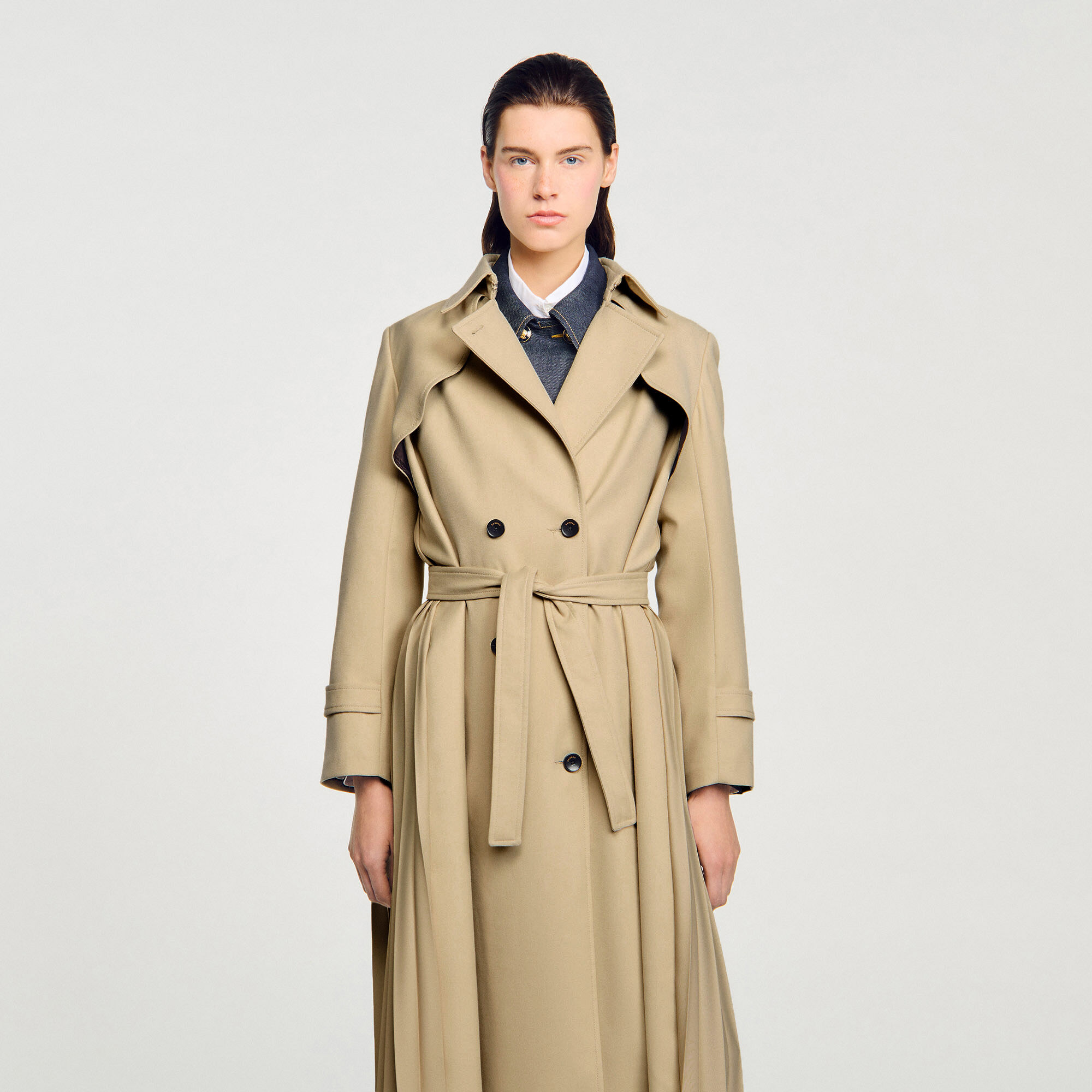 Belted double-breasted trench