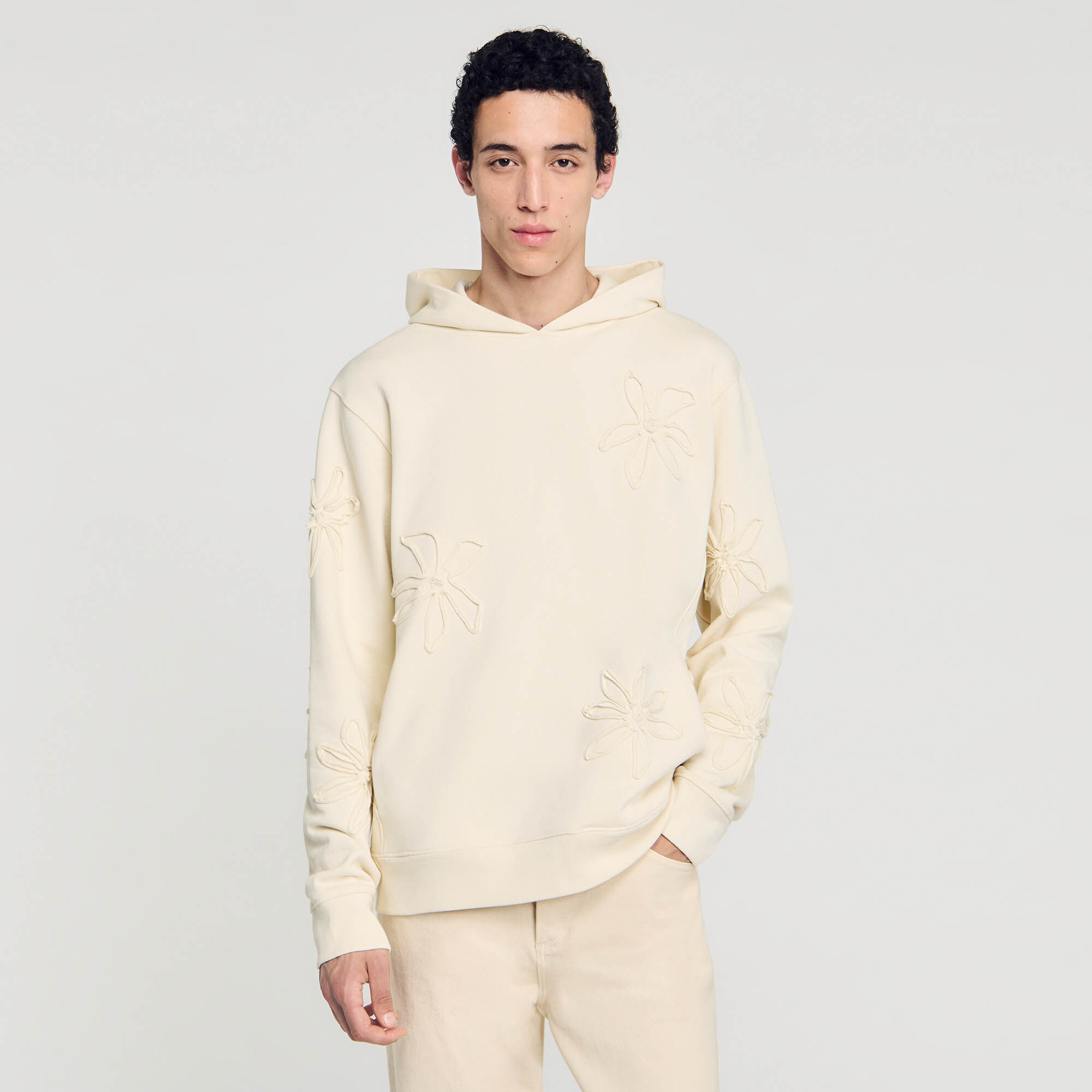 Floral hoodie white / beige for Men | Sandro Paris