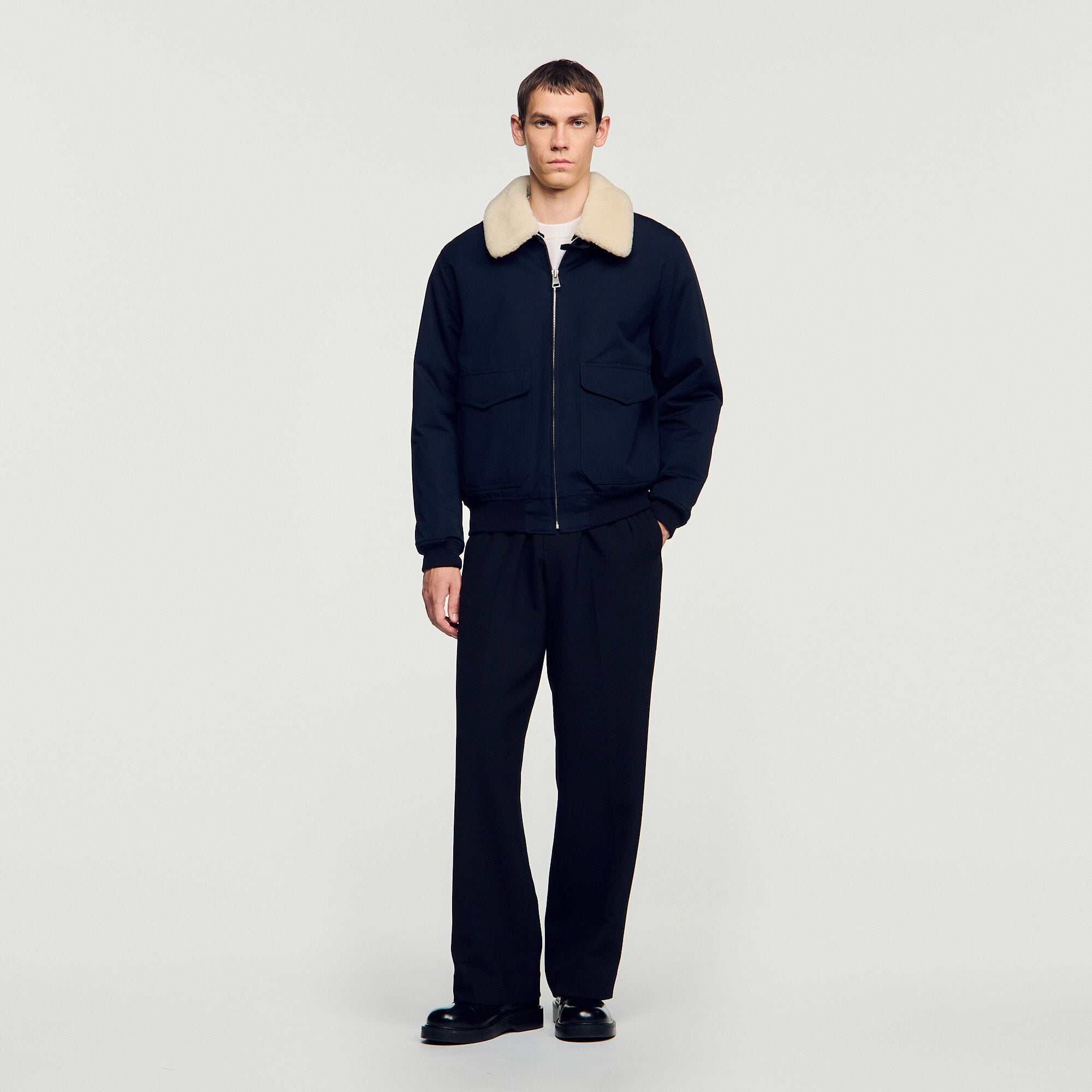 Shearling collar aviator jacket - Men | Sandro