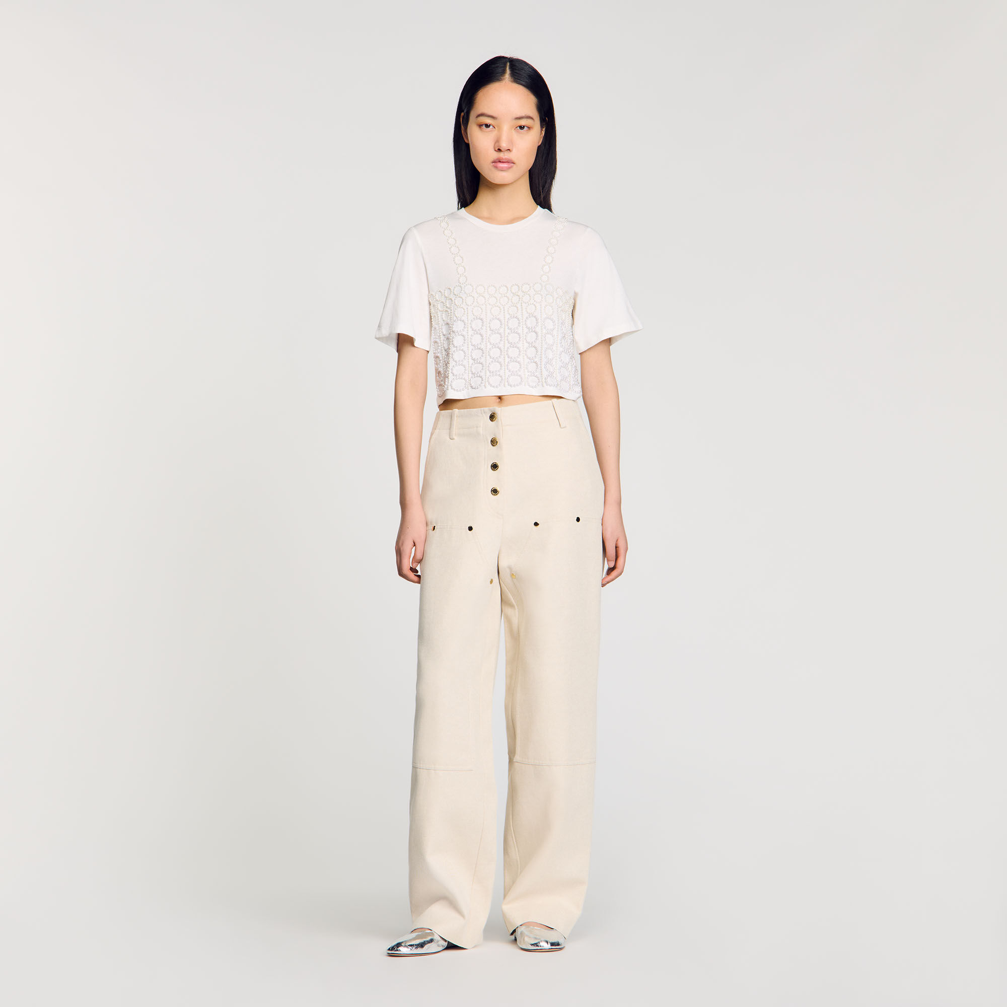 Sandro - 美品 サンドロ SANDRO ショート丈 半袖シャツ レディース 0 美品 サンドロ ショート丈 半袖シャツ レディース SIZE 0 (XS