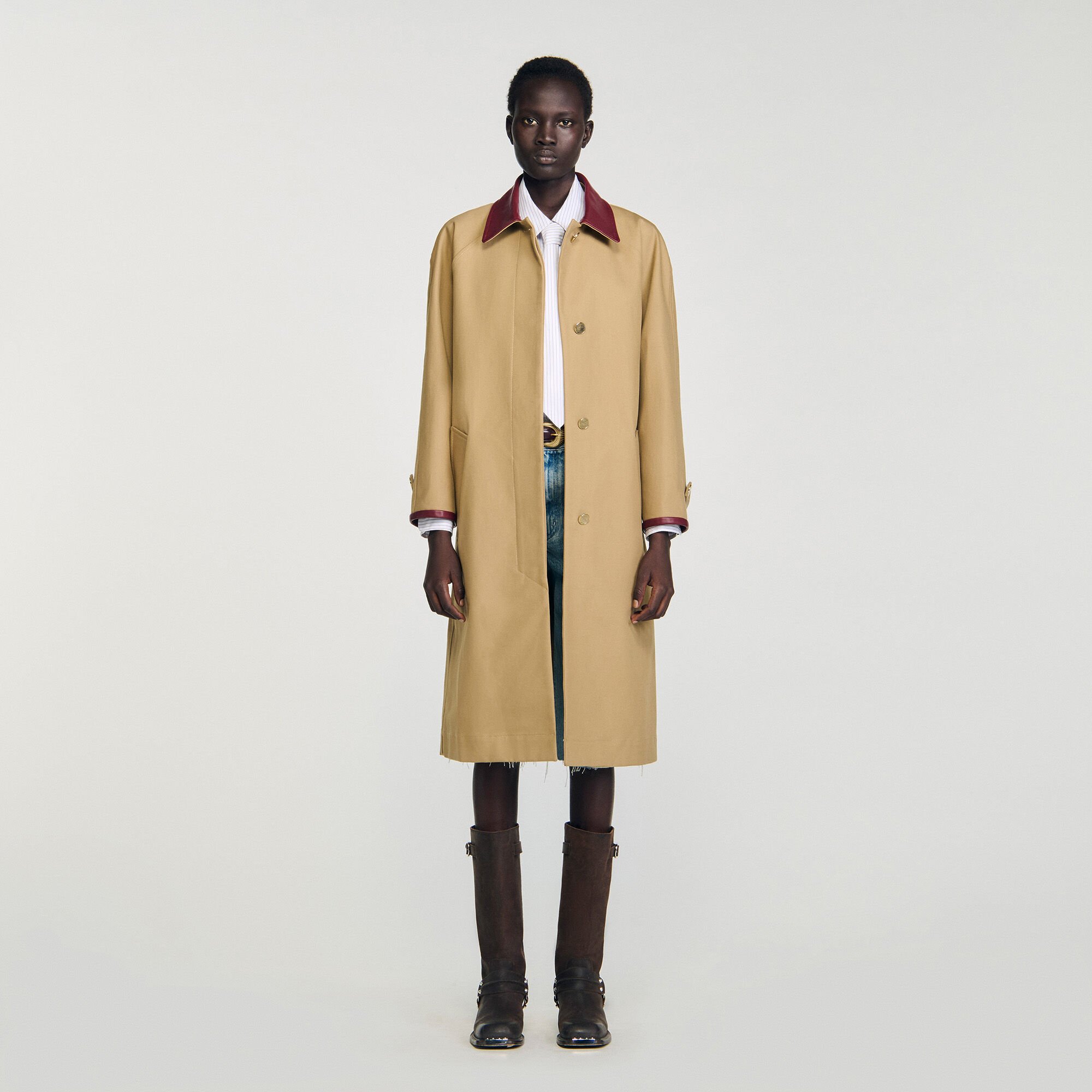 Sandro Parisサンドロ・パリ　ウールジャケットコート　ベージュ　36 Trench coat with rhinestone collar white / beige For Women