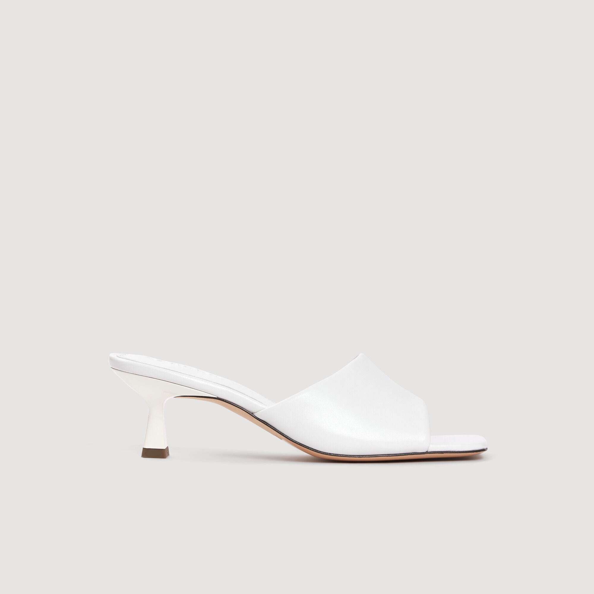 Smooth Leather Heeled Mules - White