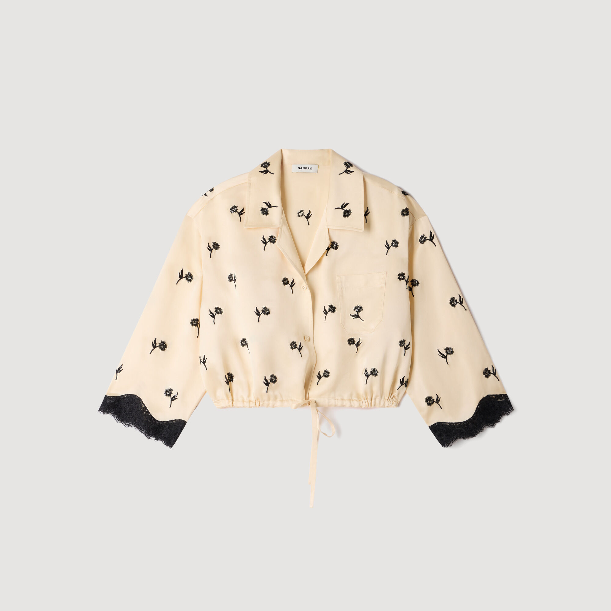 Cropped floral embroidered shirt white / beige For Women | Sandro