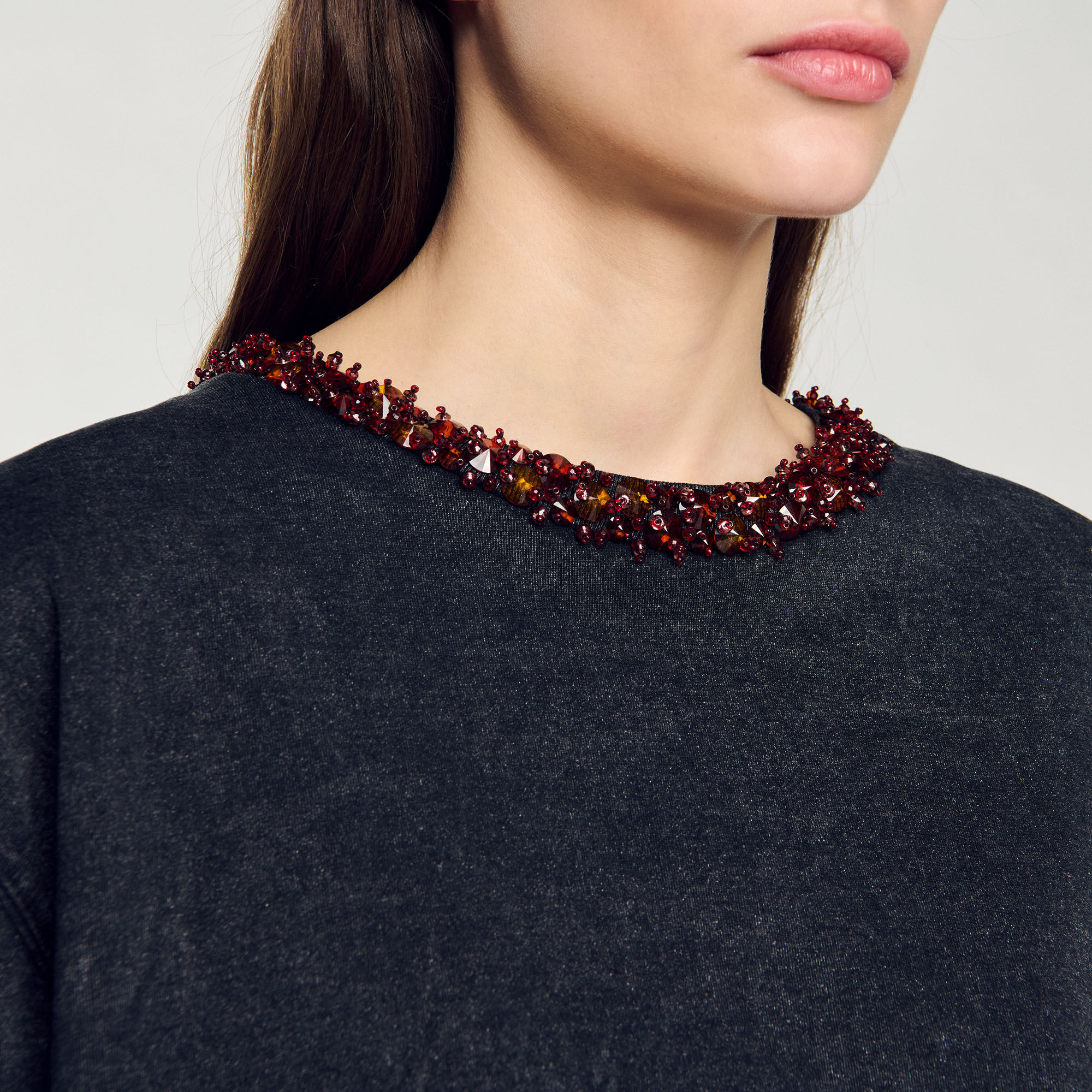 Cropped beaded T-shirt