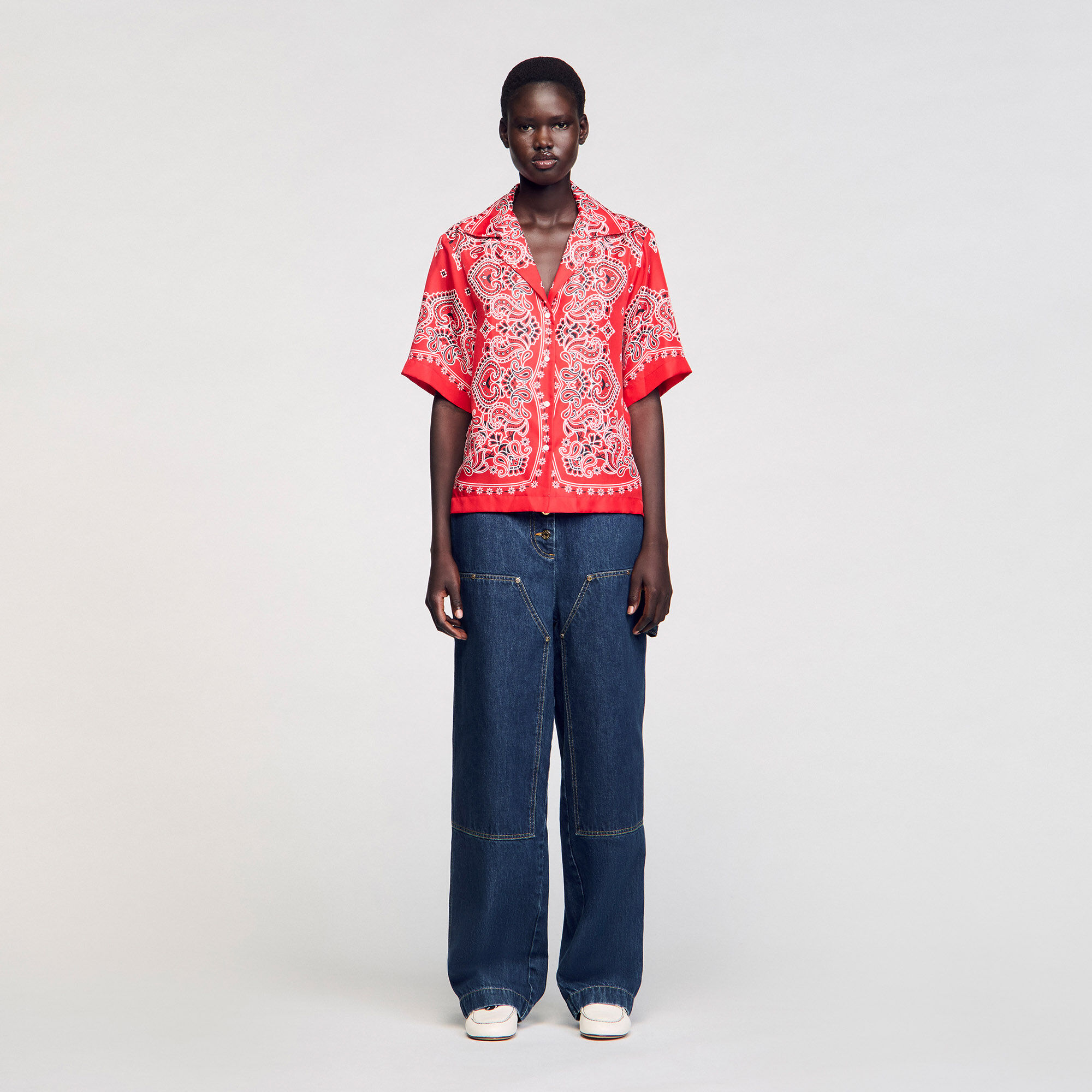 Bandana print silk shirt red For Women | Sandro Paris