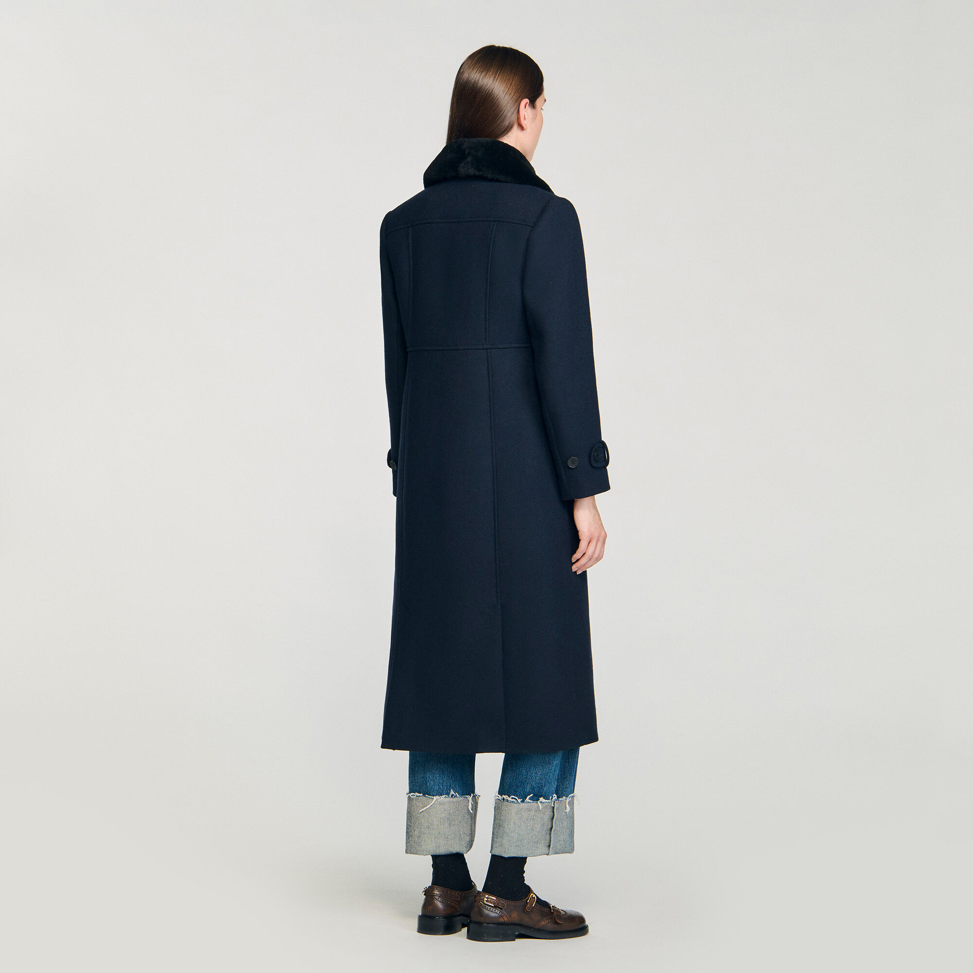 Long coat with velvet collar