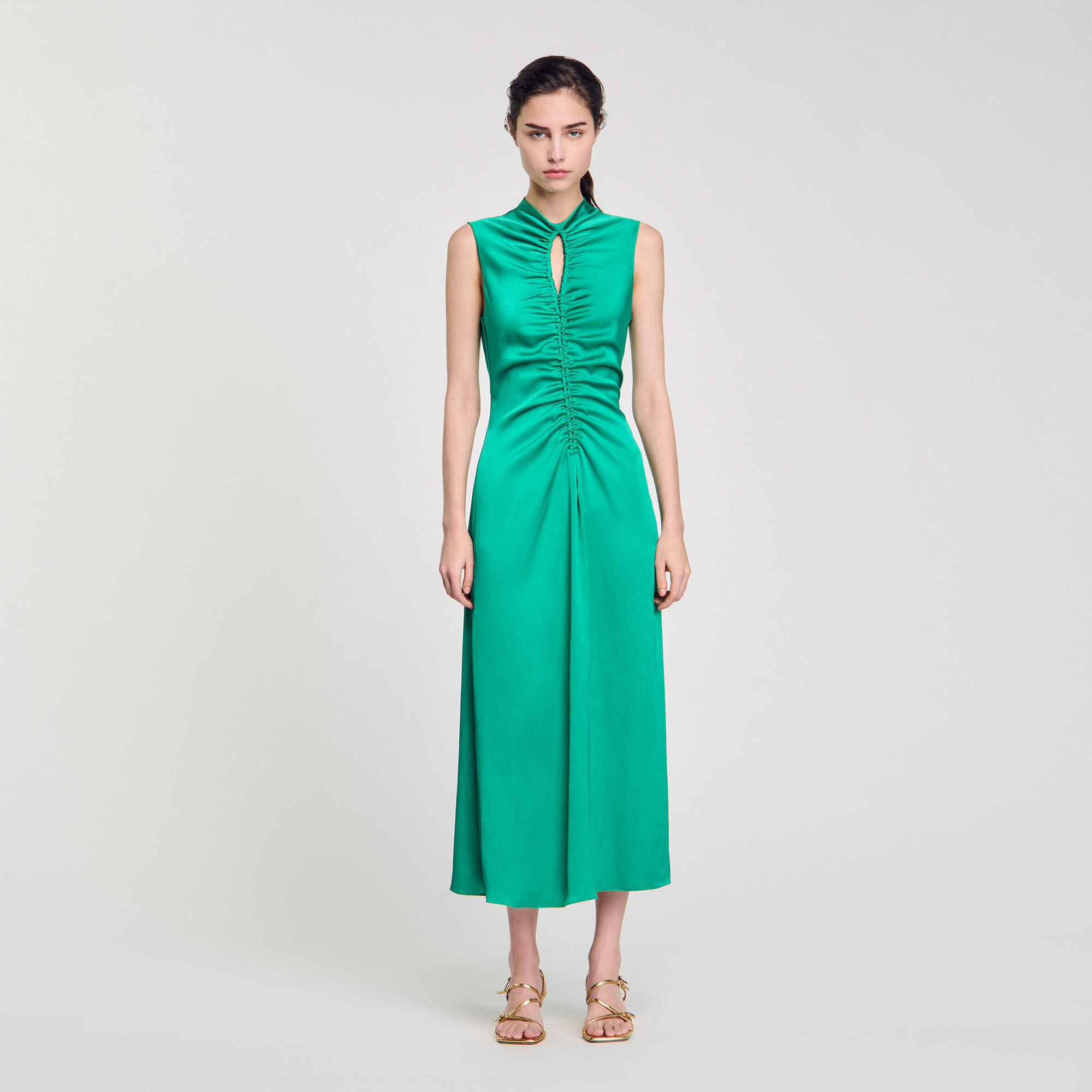 Draped satin-effect dress