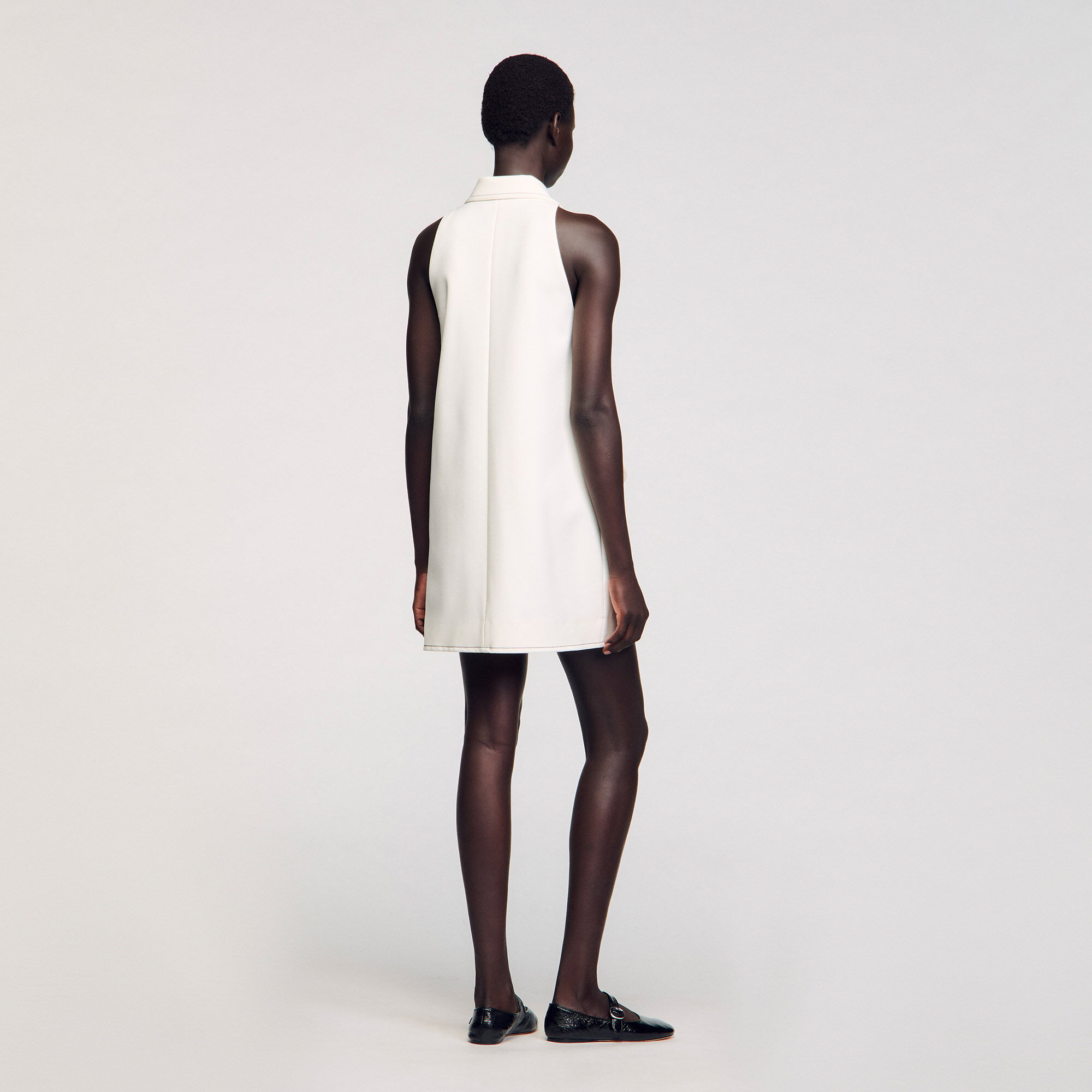 Peter Pan collar short dress white / beige For Women