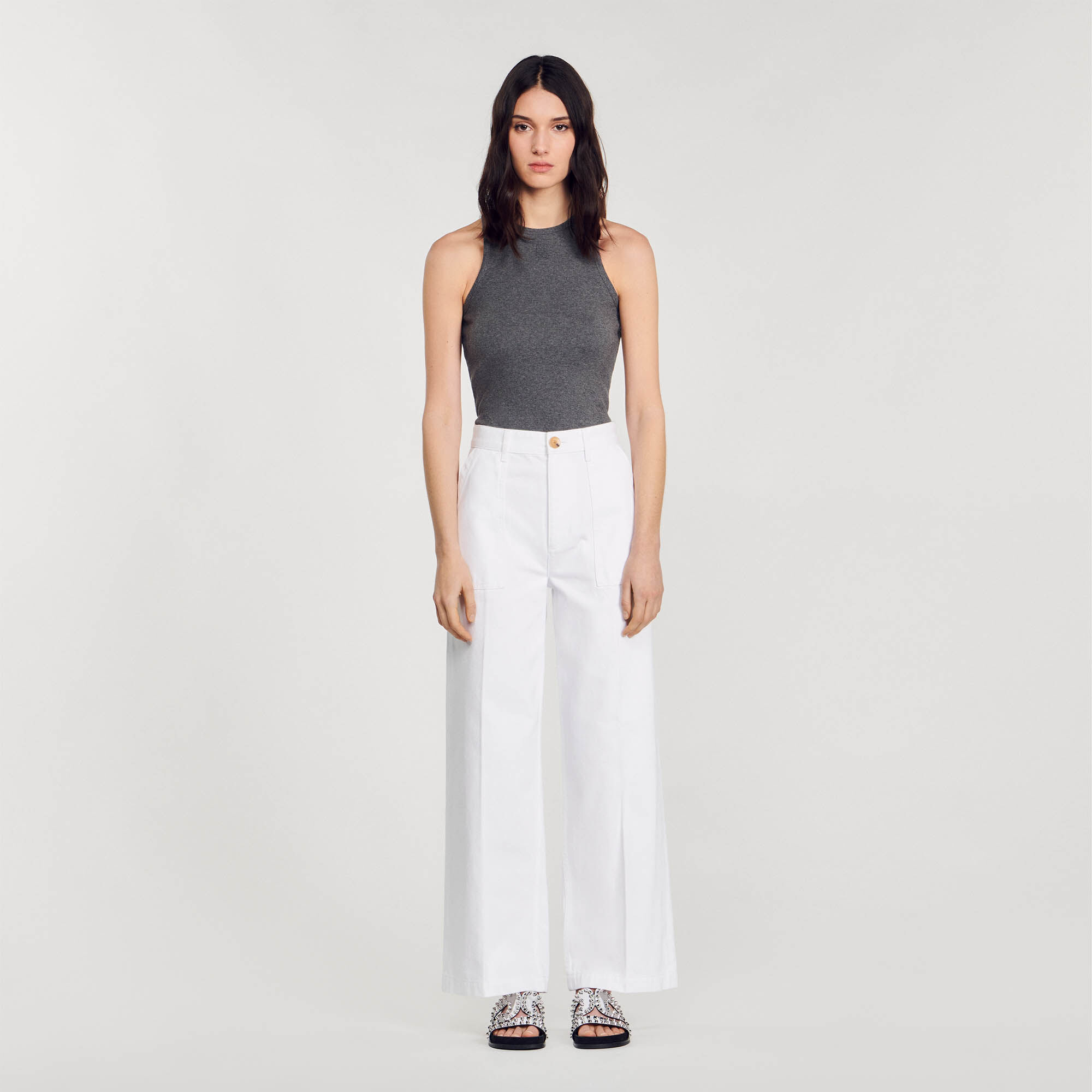 Denim trousers white beige For Women Sandro Paris