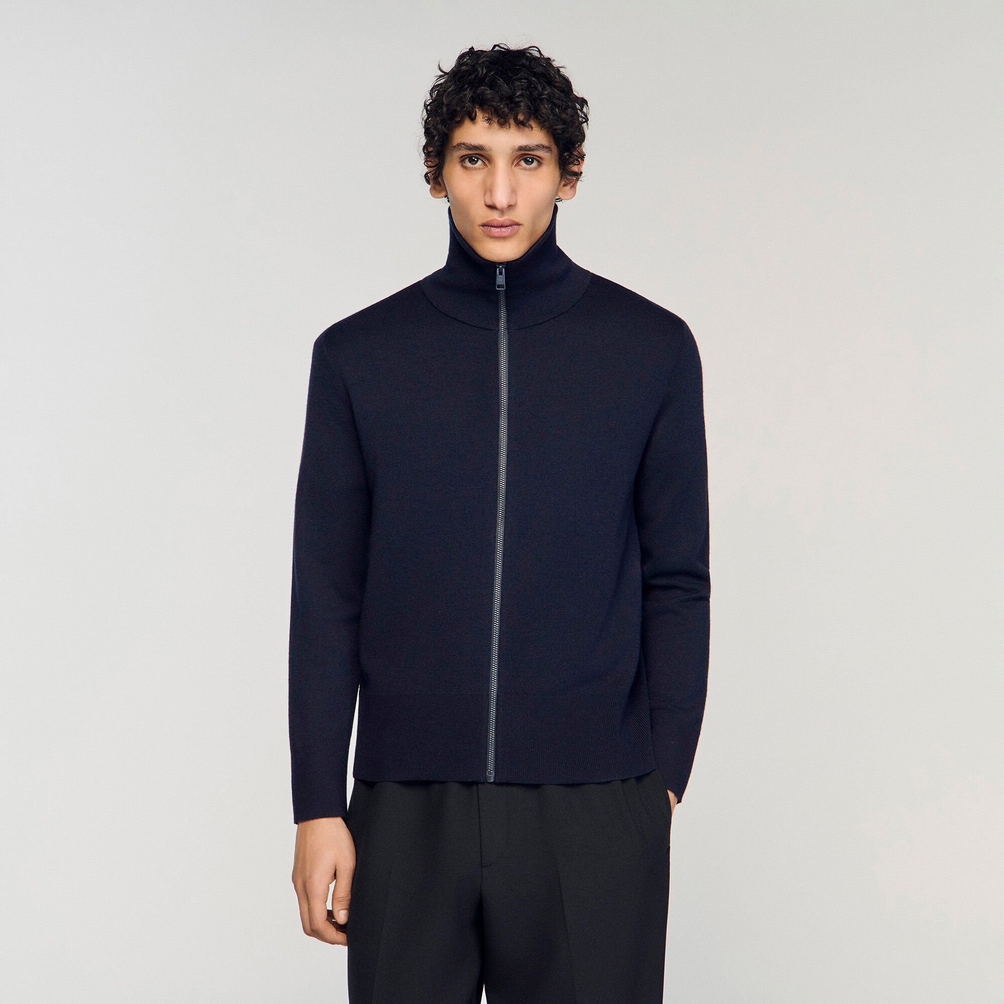 Zip-up wool cardigan