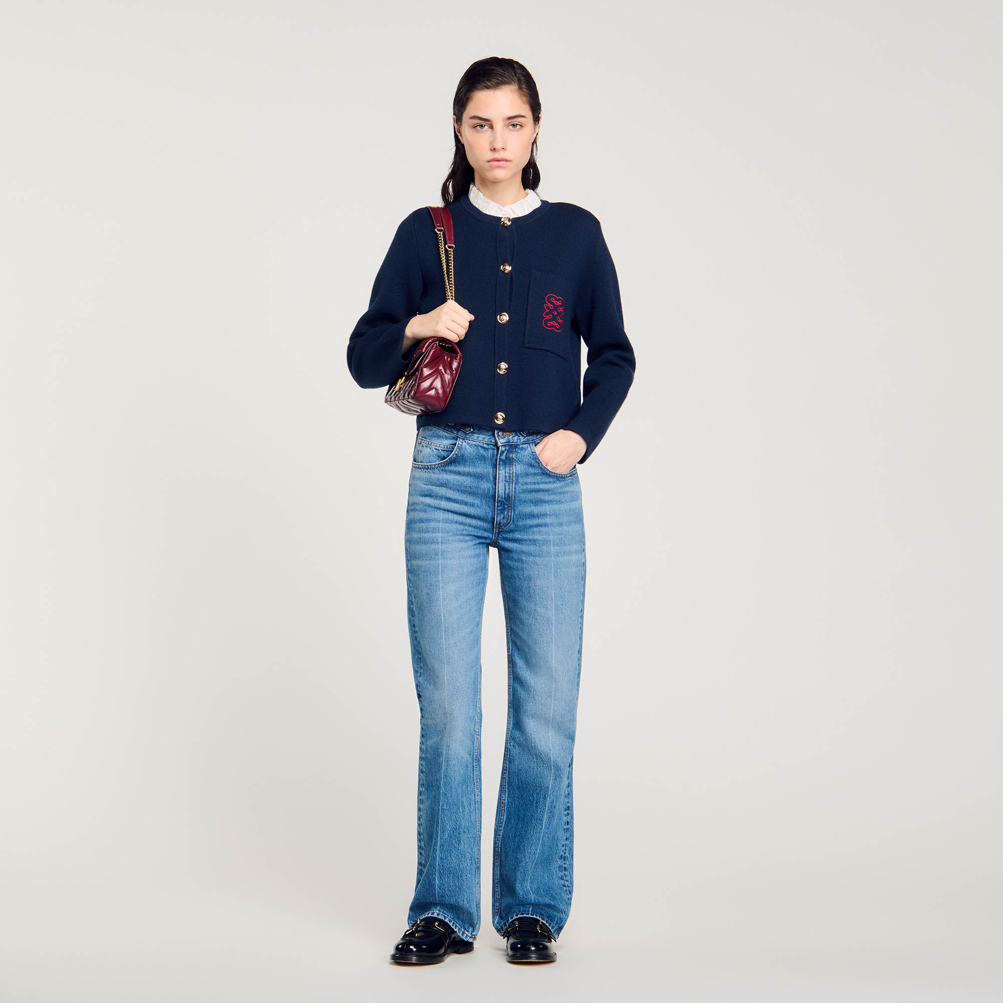 Sandro cardigan with contrasting slogan store
