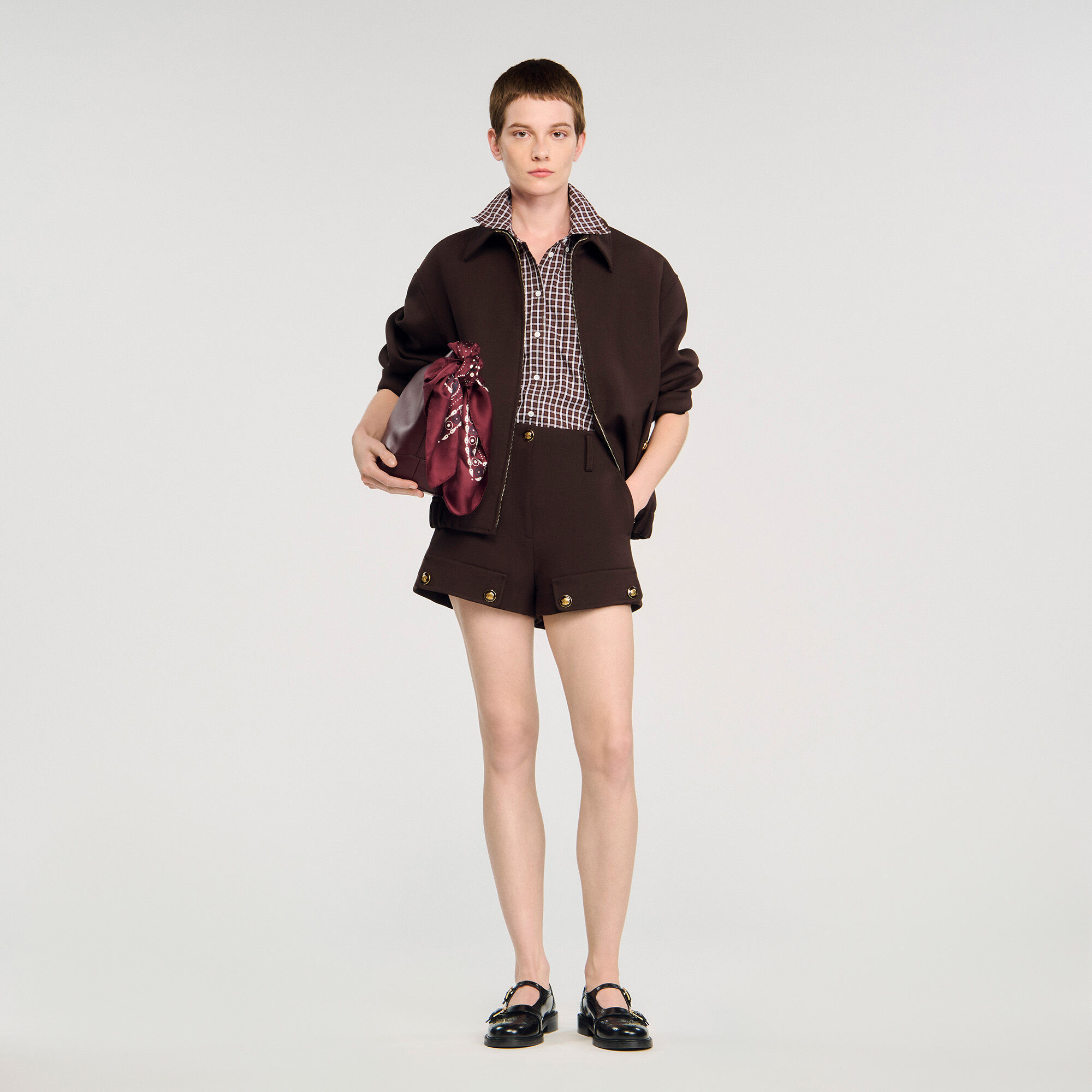 【sandro paris】チェーンモチーフミニスカート（ブラック）【高級】 Mini skirt with ruffled detail yellow / orange For Women