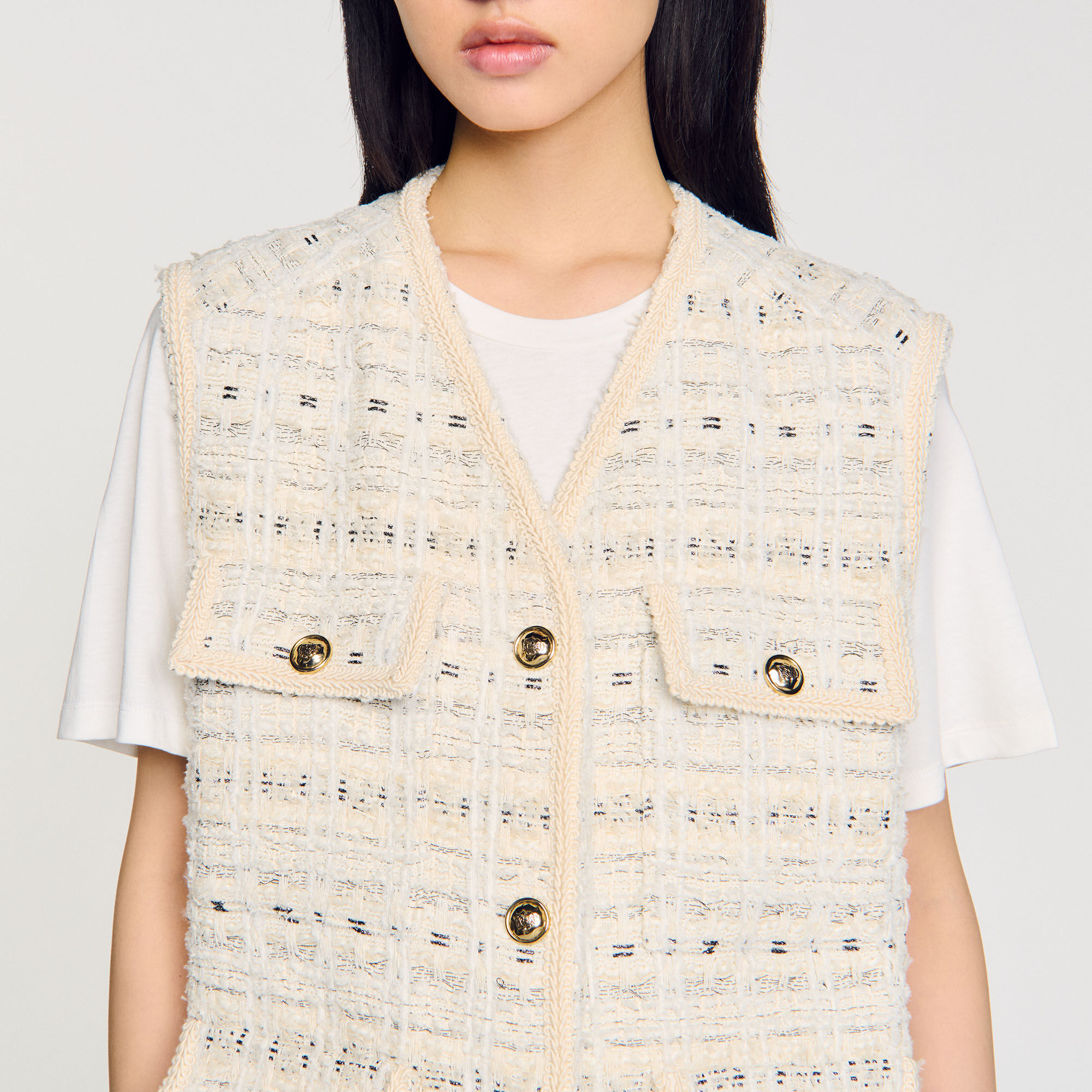 【海外限定】Sandroツイードジャケット☆V-Neck Sleeveless Twee Sandro_SFPVE01133-A441_F_1.jpg