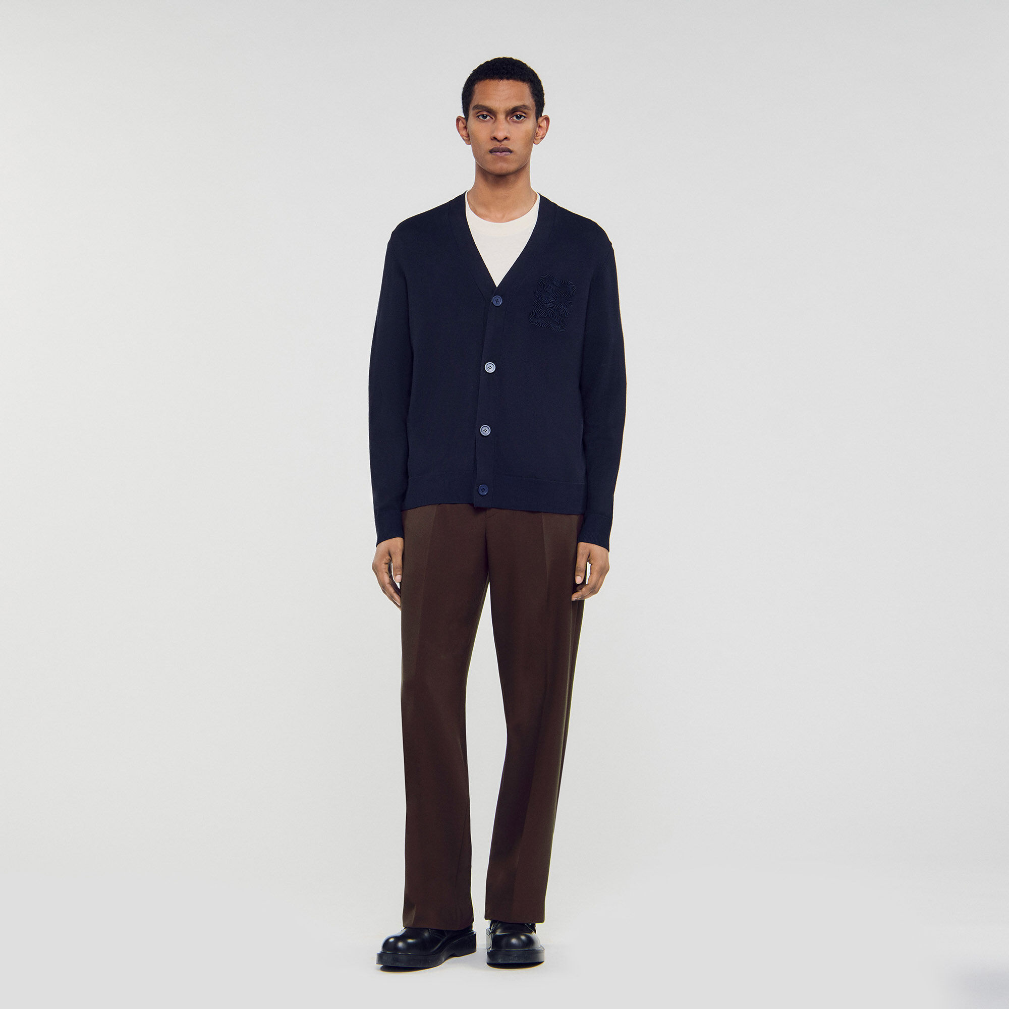 Cardigan with rope embroidery blue for Men | Sandro Paris