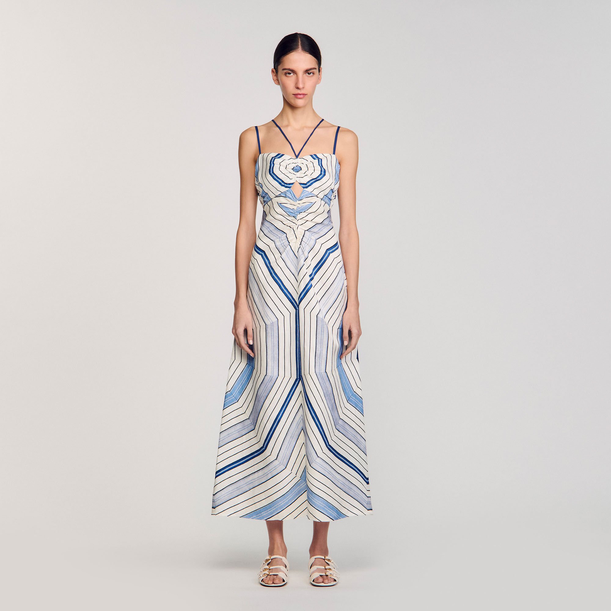 【海外限定】Sandroスカート☆Spiral-Motif Asymmetric Woven Ma Spiral-motif maxi dress blue For Women | Sandro Paris