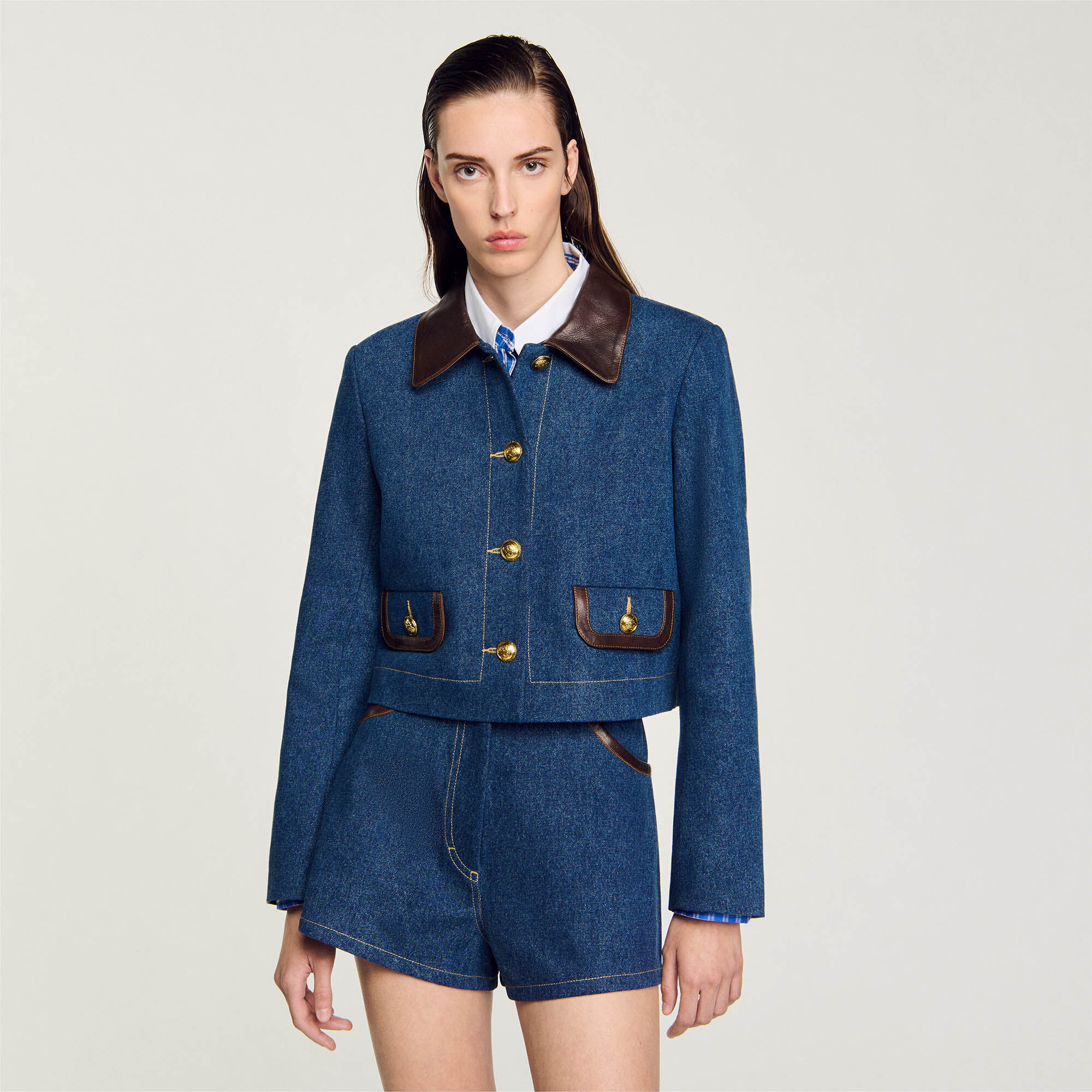 MEER. COLLAR RUFFLES DENIM JACKET (ブルー)