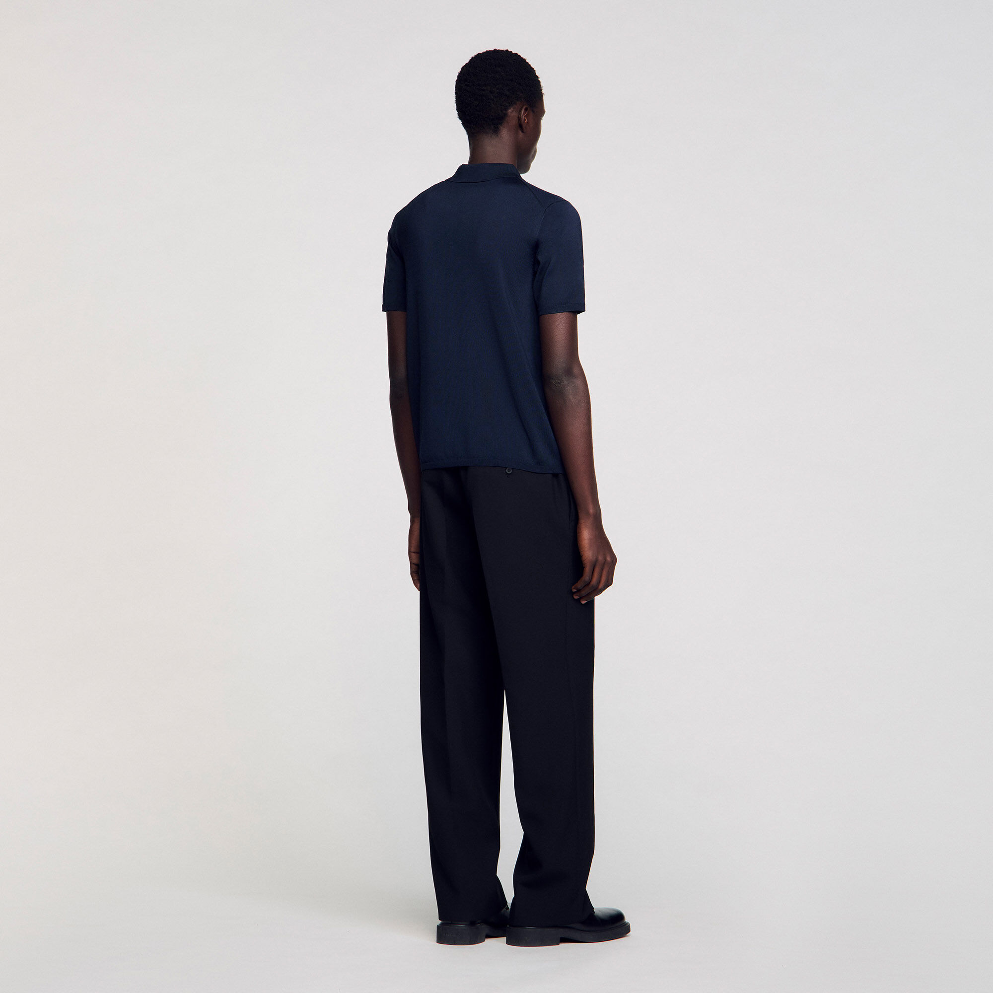 Short-sleeve knitted polo shirt blue for Men | Sandro Paris