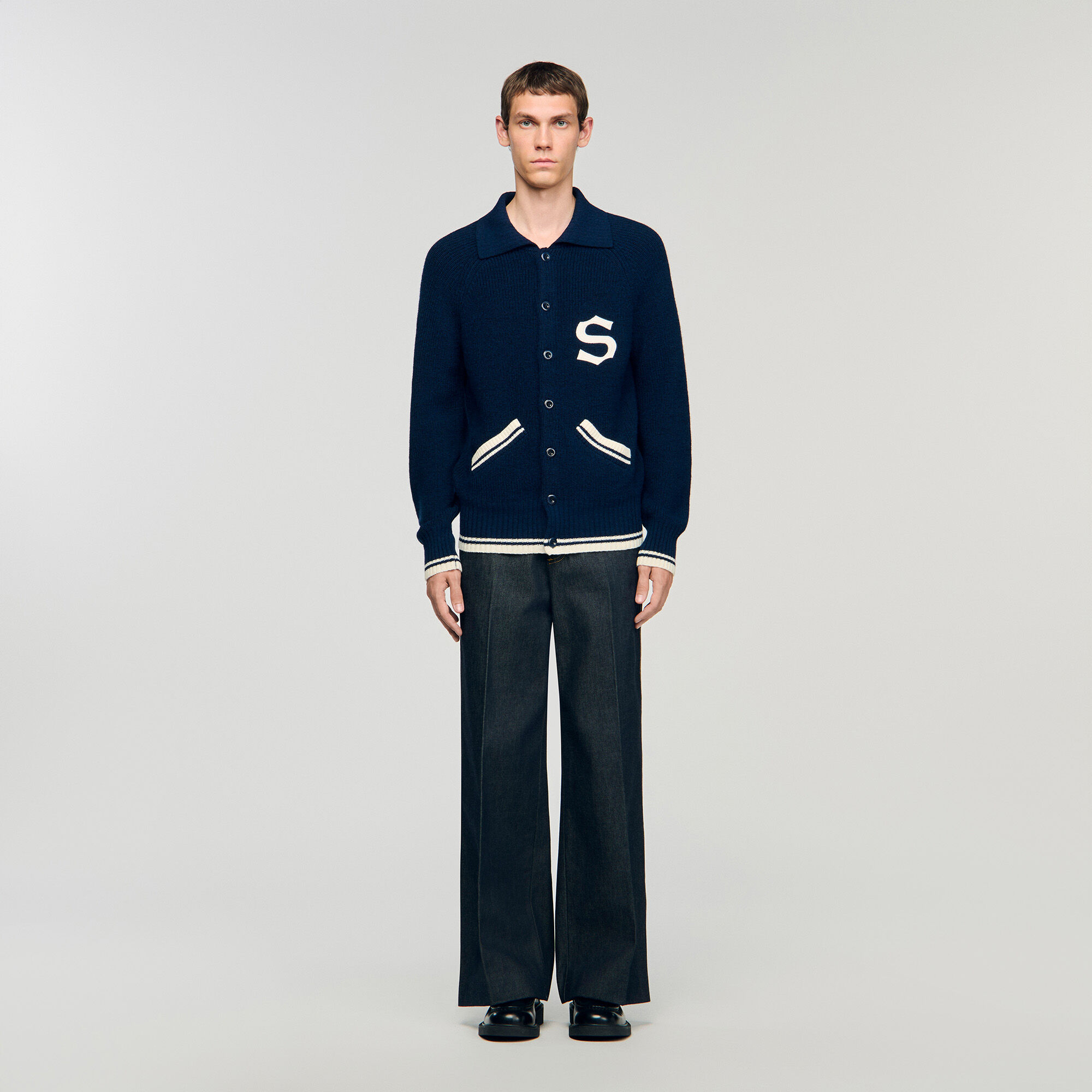 Wool cardigan with patch S