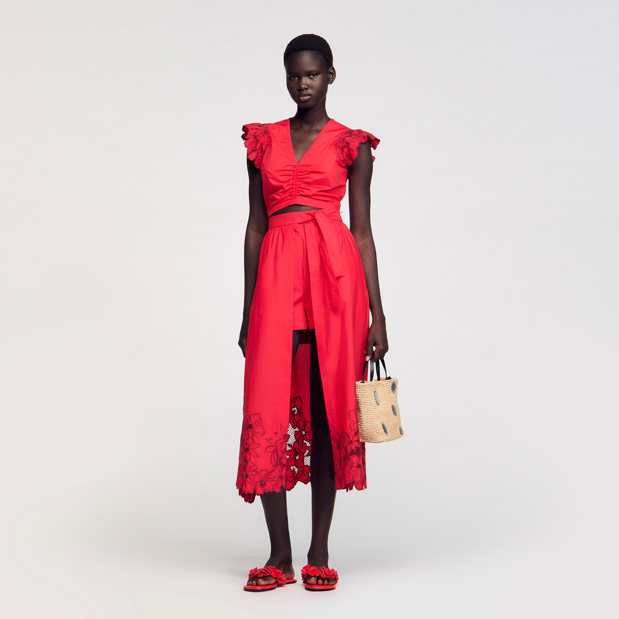 フランス発★Sandro きれいめ上品! ストライプ セットアップ Sandro Ruffled Top | Saks Fifth Avenue