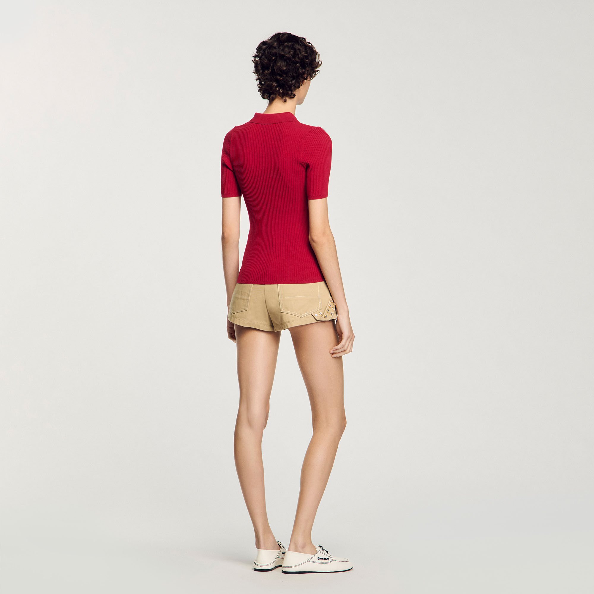 Rib knit polo shirt